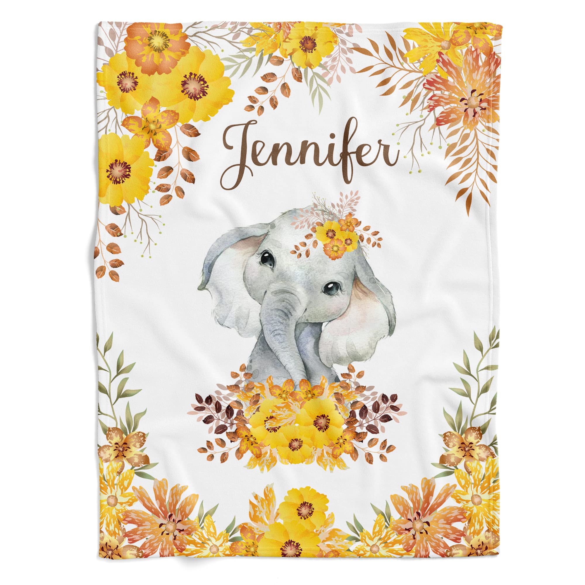 Customized Yellow Elephant Baby Blanket for Girls - Personalized Fleece Blanket with Name - Soft Pink Elephant Blanket for Newborn & Toddler - Perfect for Nursery, Gift & Photo Shoots