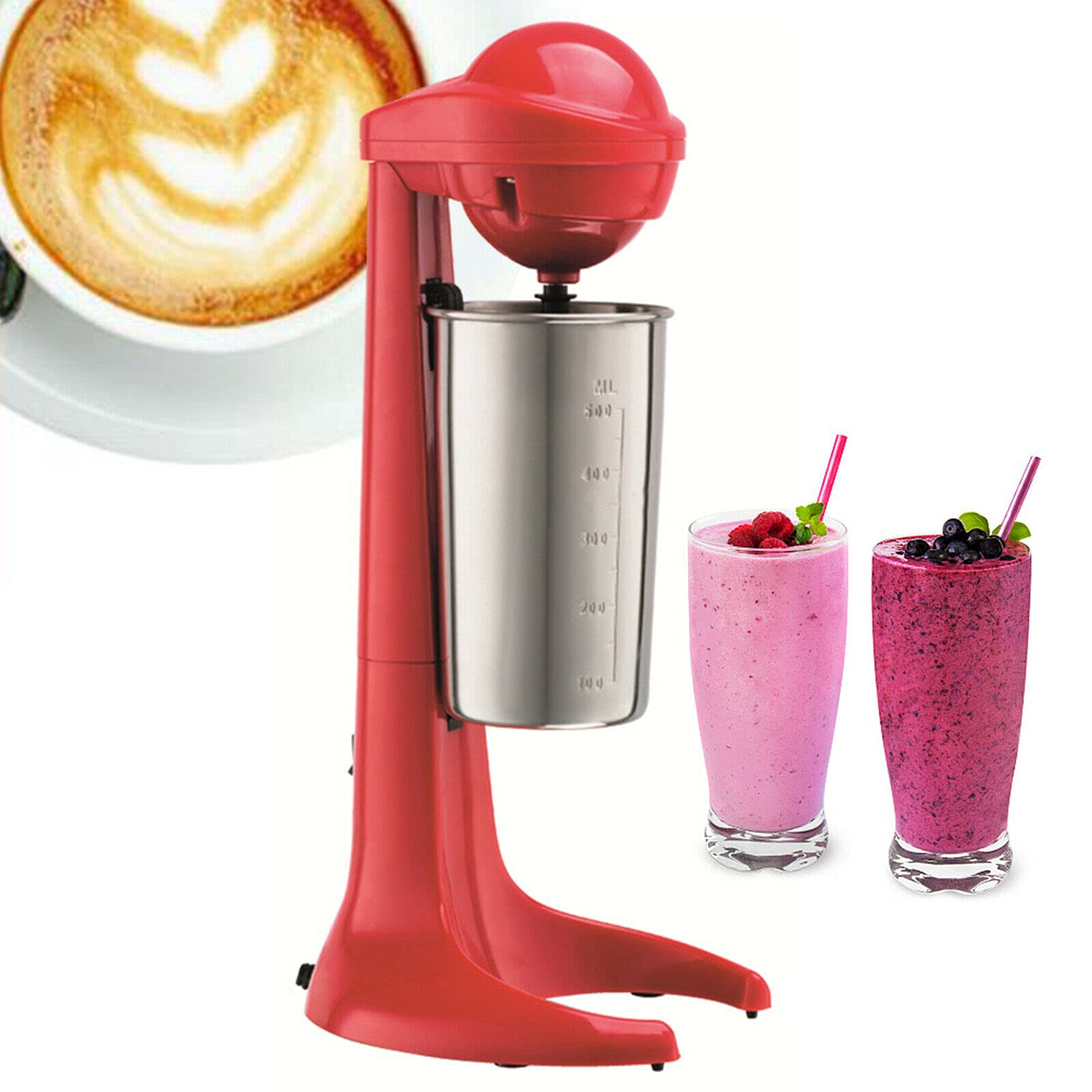 OUKANING 110V Electric Milkshake Maker - 500ML Stainless Steel & Plastic Blender for Smoothies, Coffee, Baking - 100W Milk Frother & Drink Mixer - Perfect for Kitchen, Cafe & Home Use
