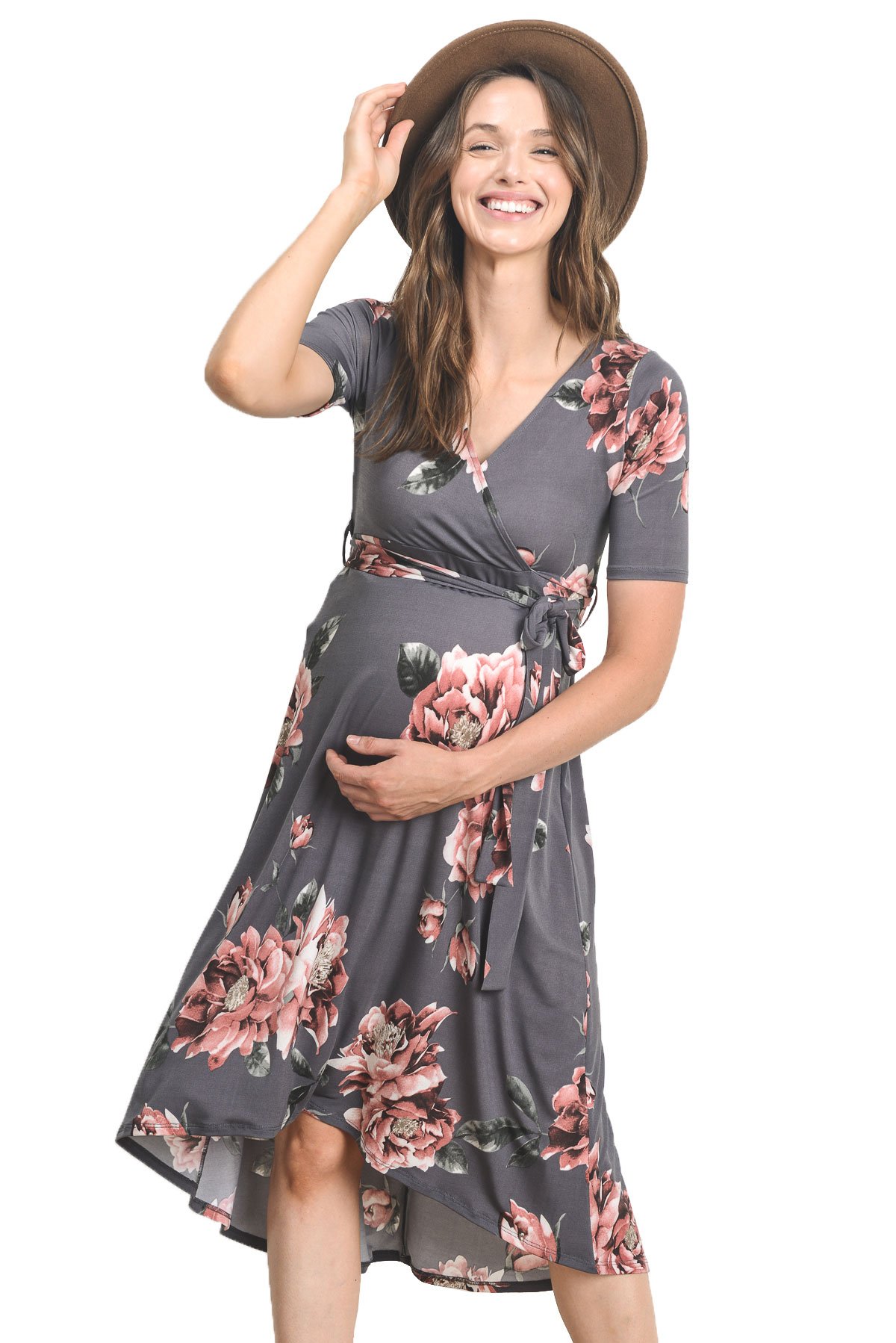 Maternity Wrap Dress for Women - Mid-Length with Adjustable Waist Belt | Comfortable & Stylish Pregnancy Outfit for Work, Parties & Casual Wear
