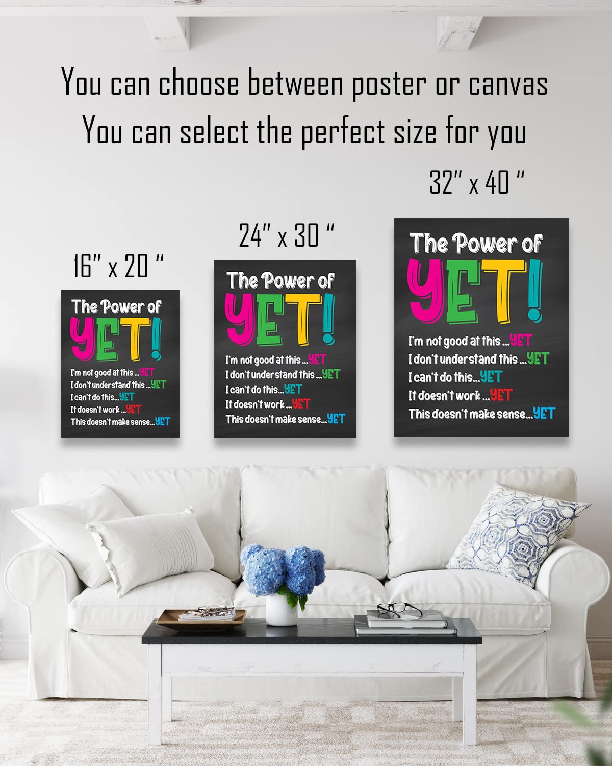School Psychologist Office Decor - The Power of Yet Mental Health Wall Art for Kids - Inspirational Classroom Teacher Supplies - Motivational Canvas Wall Decor for Counseling Rooms & Bedrooms (32x40 Inches, Ready to Hang) - Perfect for Therapy Offices, Learning Spaces & Kids' Rooms
