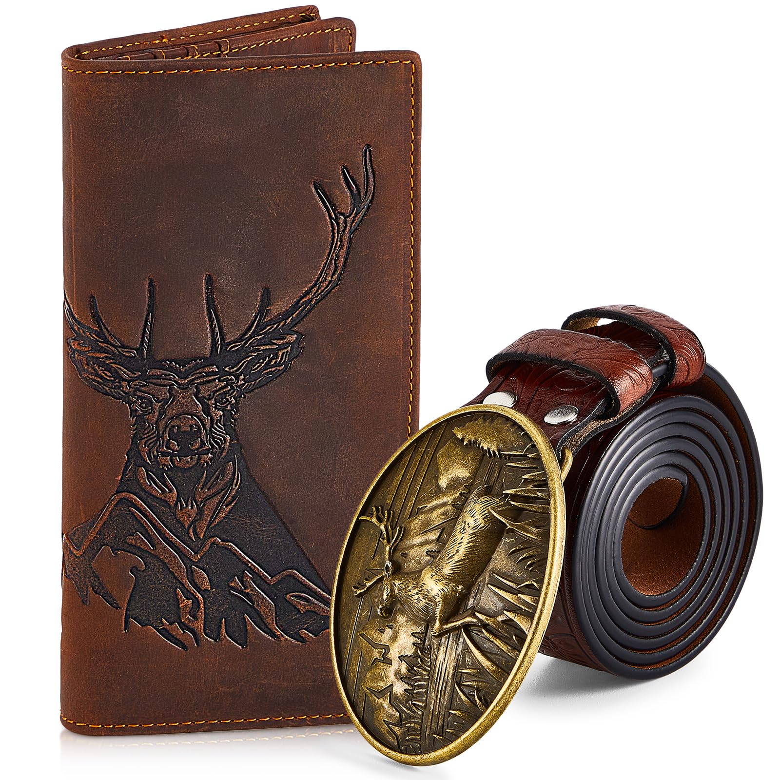 Paterrdeer Genuine Deer Leather Bifold Wallet for Men - RFID Blocking Western Cowboy Wallet with ID Window & Belt Hole Puncher | Perfect Gift for Boyfriend, Husband, Father's Day & Christmas | Ideal for Rodeo, Travel & Everyday Use