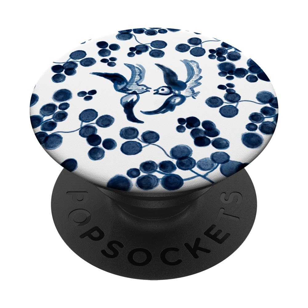 Blue and White Watercolor Birds and Blossom Painting PopSockets Adhesive PopGrip - Swappable Phone Grip for iPhone, Samsung & Smartphones - Perfect for Artists, Nature Lovers & Everyday Use