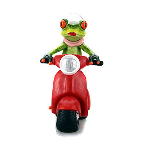 Funny Green Frog Sculpture Riding Motorcycle - Creative Desktop Decor Statue for Office, Home, or Gift - Unique Handmade Artwork for Desk, Shelf, and Party Decorations