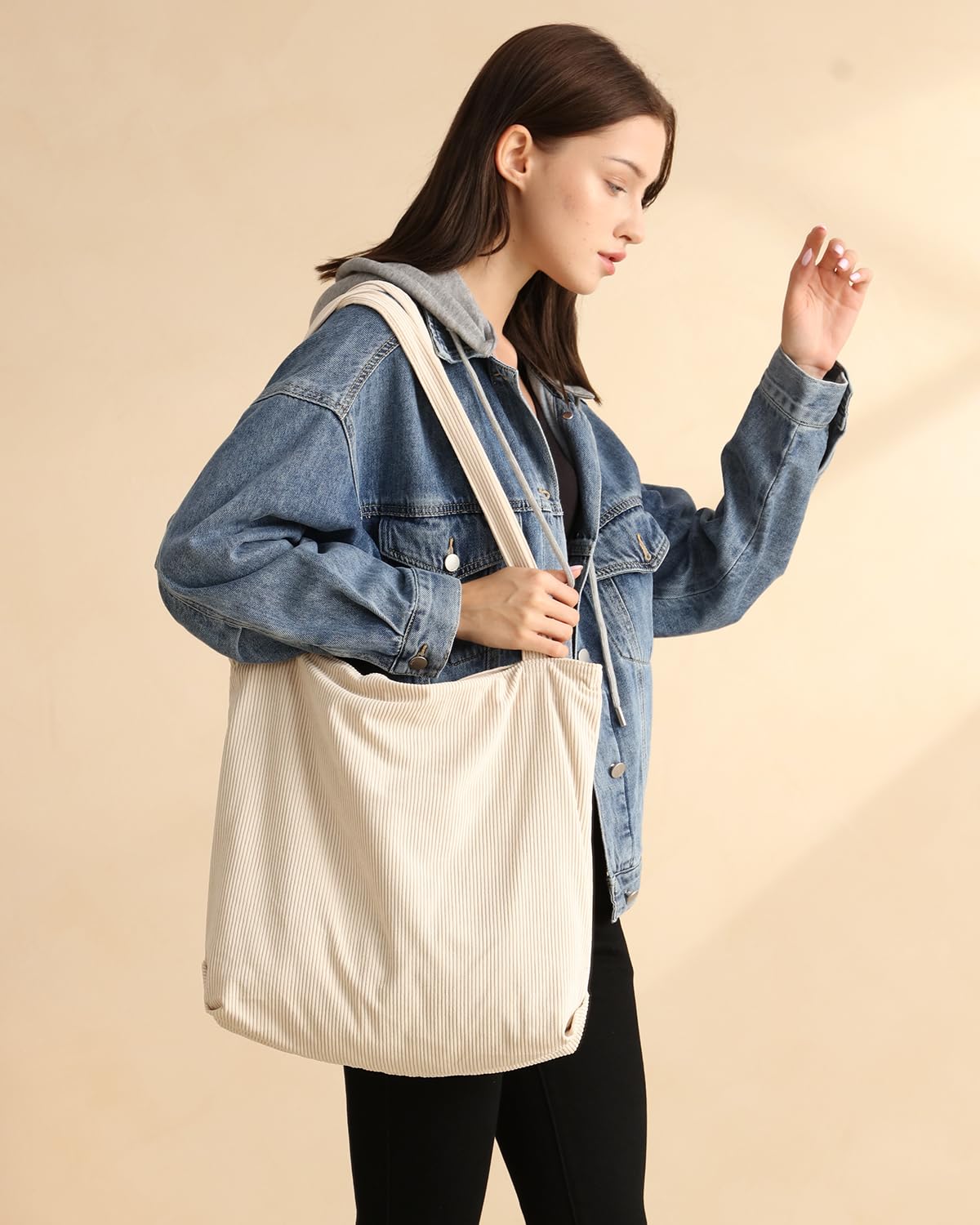iioscre Women's Corduroy Tote Bag - Stylish Zippered Hobo Handbag with Large Capacity & Inner Pockets | Perfect for Work, Travel & Everyday Use