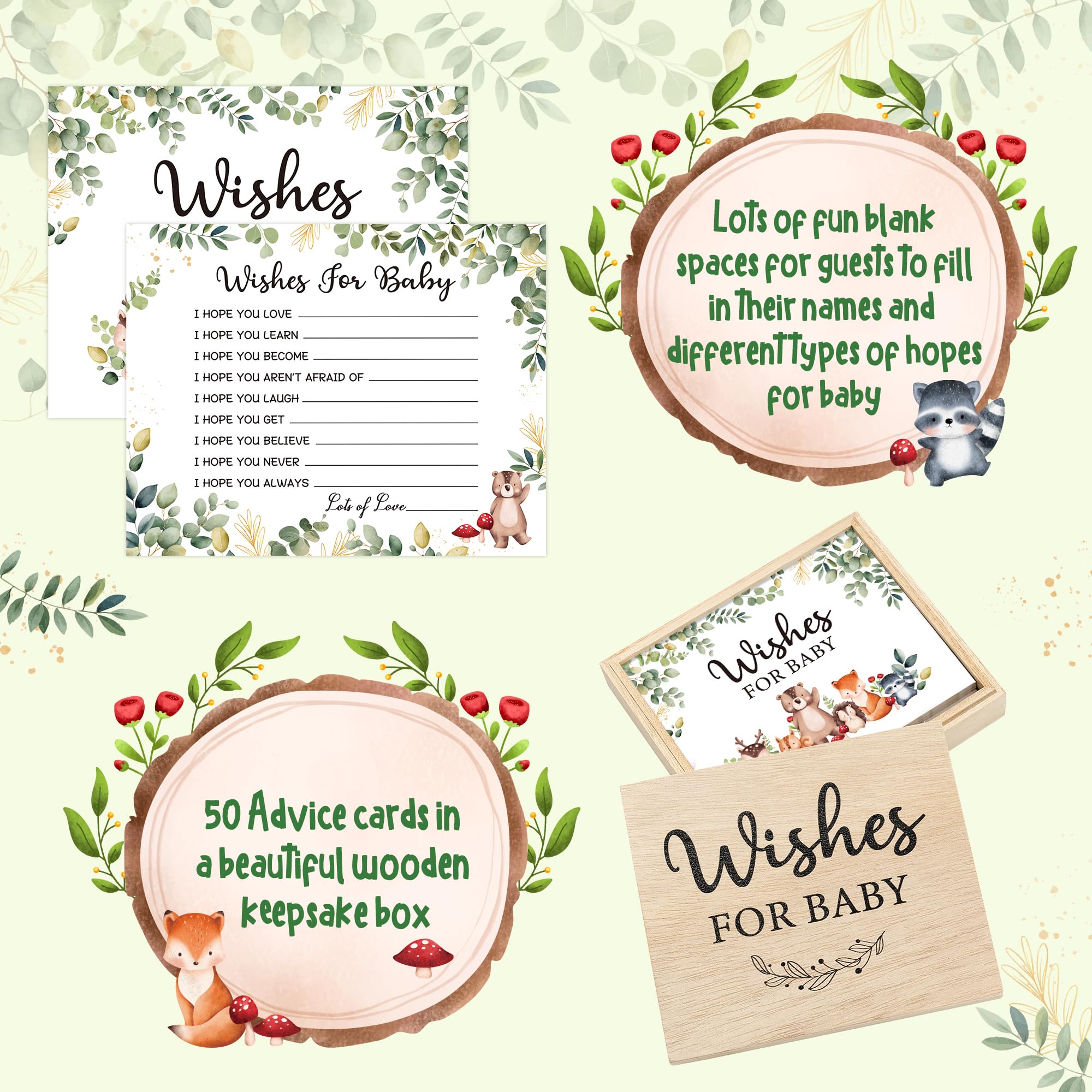51PCS Baby Shower Advice Cards with Wooden Keepsake Box - Double Sided Greeting Cards for Newborn Baby Wishes, Gender Reveal Party, Baby Shower Favors & Supplies - Perfect for Baby Showers, Gender Reveal Parties and Newborn Celebrations