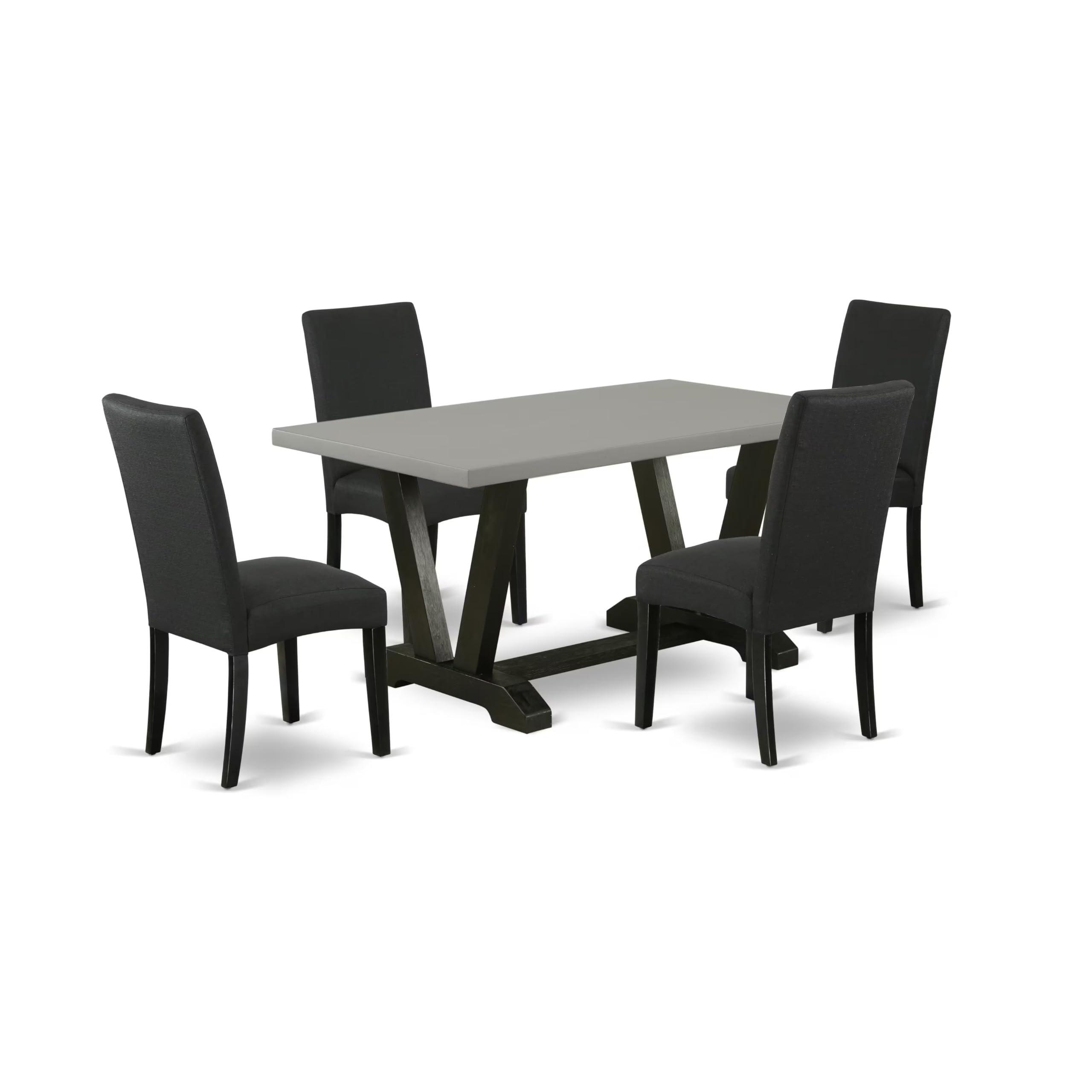 East West Furniture 5-Piece Kitchen Table Set for 4 - 36x60 Inch Rectangle Dining Table with V-Legs & 4 Black Linen Upholstered Chairs - Multi-Color Modern Dining Room Furniture for Small Spaces, Breakfast Nooks, and Apartment Living