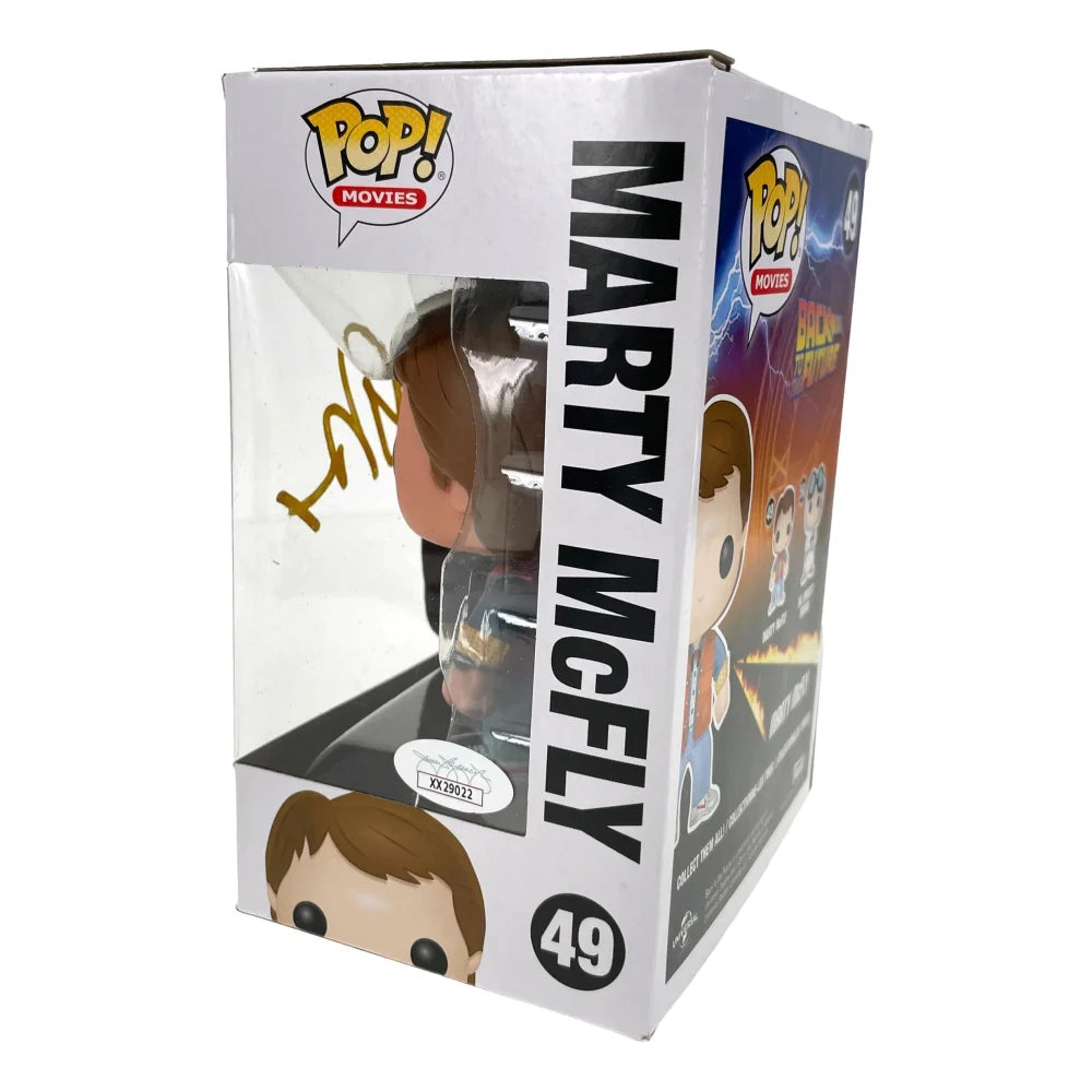 Michael J. Fox Autographed Back to the Future Funko Pop #49 Marty McFly with JSA COA - Limited Edition Collectible for Movie Fans & Pop Culture Enthusiasts
