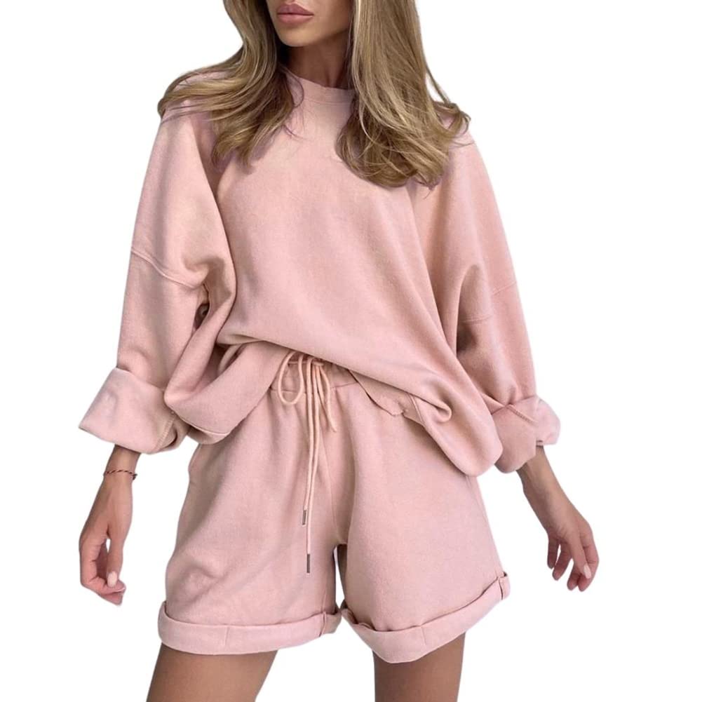 Xfileen Women's Casual 2-Piece Outfit - Summer Short Sleeve Top & Shorts Lounge Set | Soft Loungewear for Home, Travel & Relaxation | Comfortable Pajama Set for Women