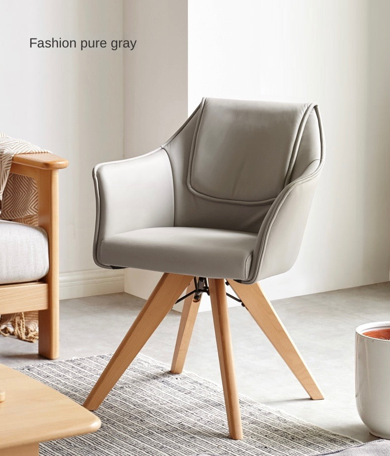 Premium Beech Solid Wood Swivel Soft Skin Armchair - Modern Ergonomic Office Chair for Home & Workspace - Perfect for Reading, Working, and Relaxing