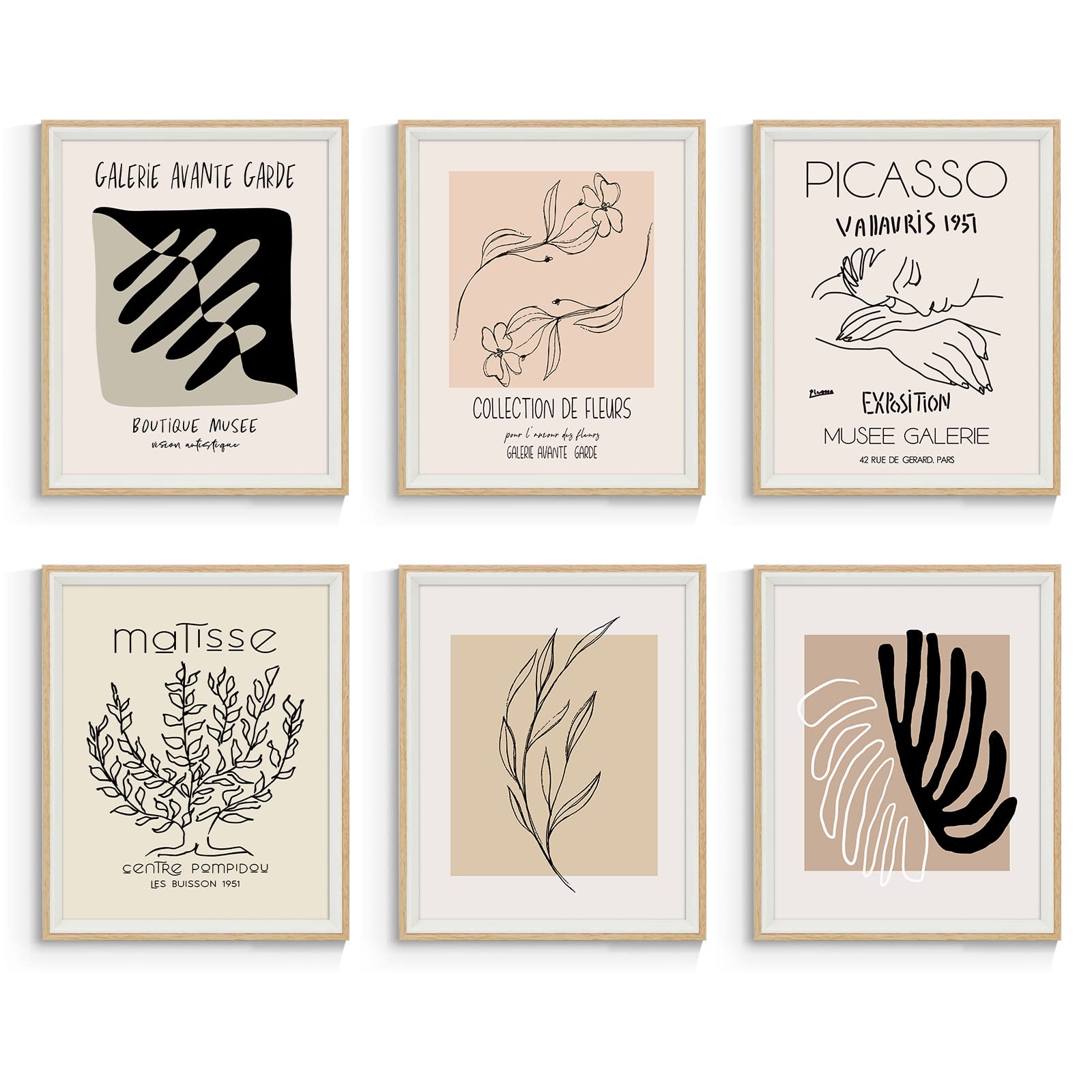 6-Piece Framed Matisse Wall Art Poster Set - 8x10 Inch Modern Abstract Prints for Bathroom, Bedroom & Living Room Decor | Picasso-Inspired Aesthetic Room Art for Home & Office Wall Decor