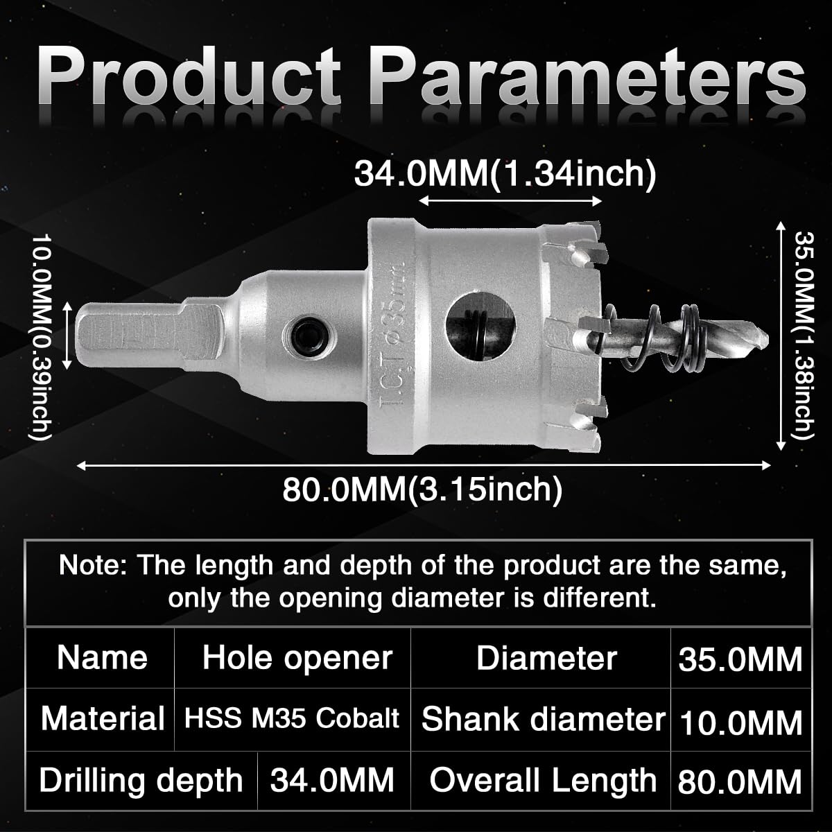KATUR 35mm Tungsten Carbide Tipped Hole Saw Cutter Set - TCT Drill Bit for Stainless Steel, Sheet Metal, Wood & Plastic - Professional Hole Cutting Tool for DIY, Construction & Metalworking Projects