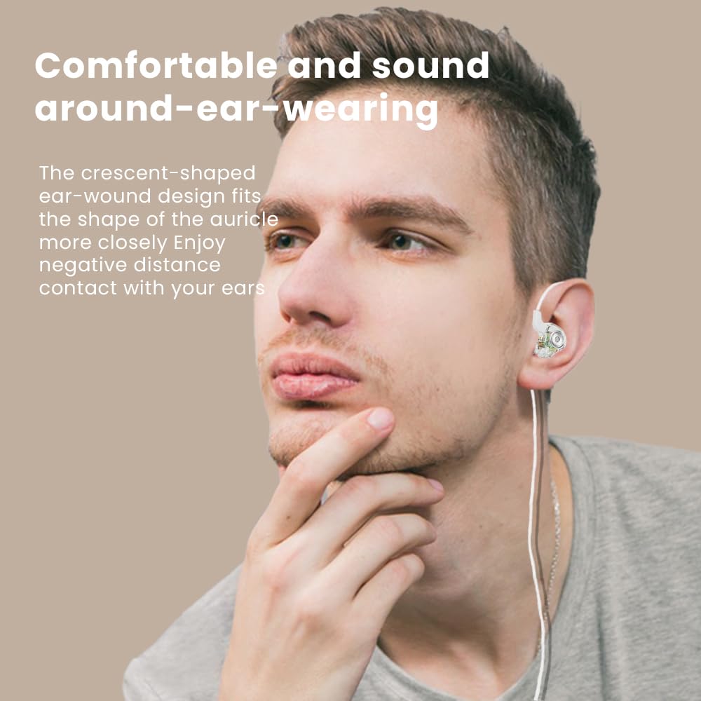 AK6-Ultra Wired In-Ear Monitor Headphones - HiFi Stereo Bass IEM Earphones for Gaming & Music with Built-in Mic (Non-Detachable Cable, White) - Perfect for Esports, Studio Recording & Mobile Devices