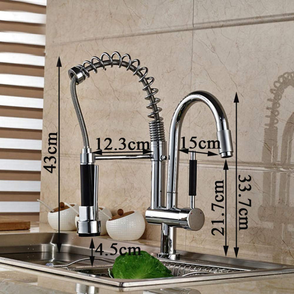 Chrome Pull Down Spring Kitchen Sink Faucet - 2 Function Swivel Spout with Handheld Sprayer & Bracket - Single Handle Mixer Tap for Modern Home Kitchen - Perfect for Washing Dishes, Filling Pots & Cleaning Sinks