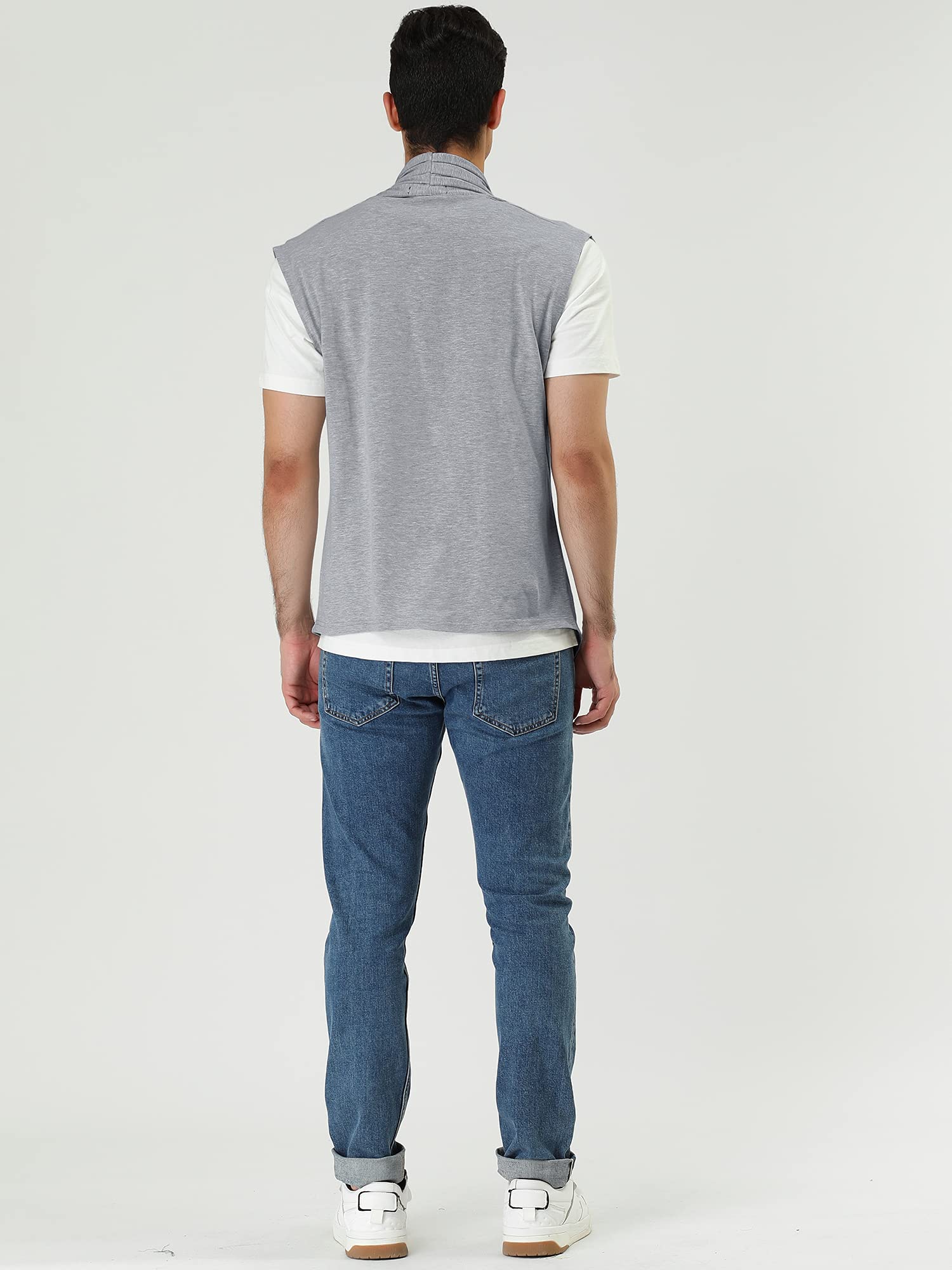 Men's Ruffle Shawl Collar Lightweight Vest - Sleeveless Cardigan Drape Cape for Casual Outfits & Layering | Perfect for Fall Fashion, Date Nights & Office Wear