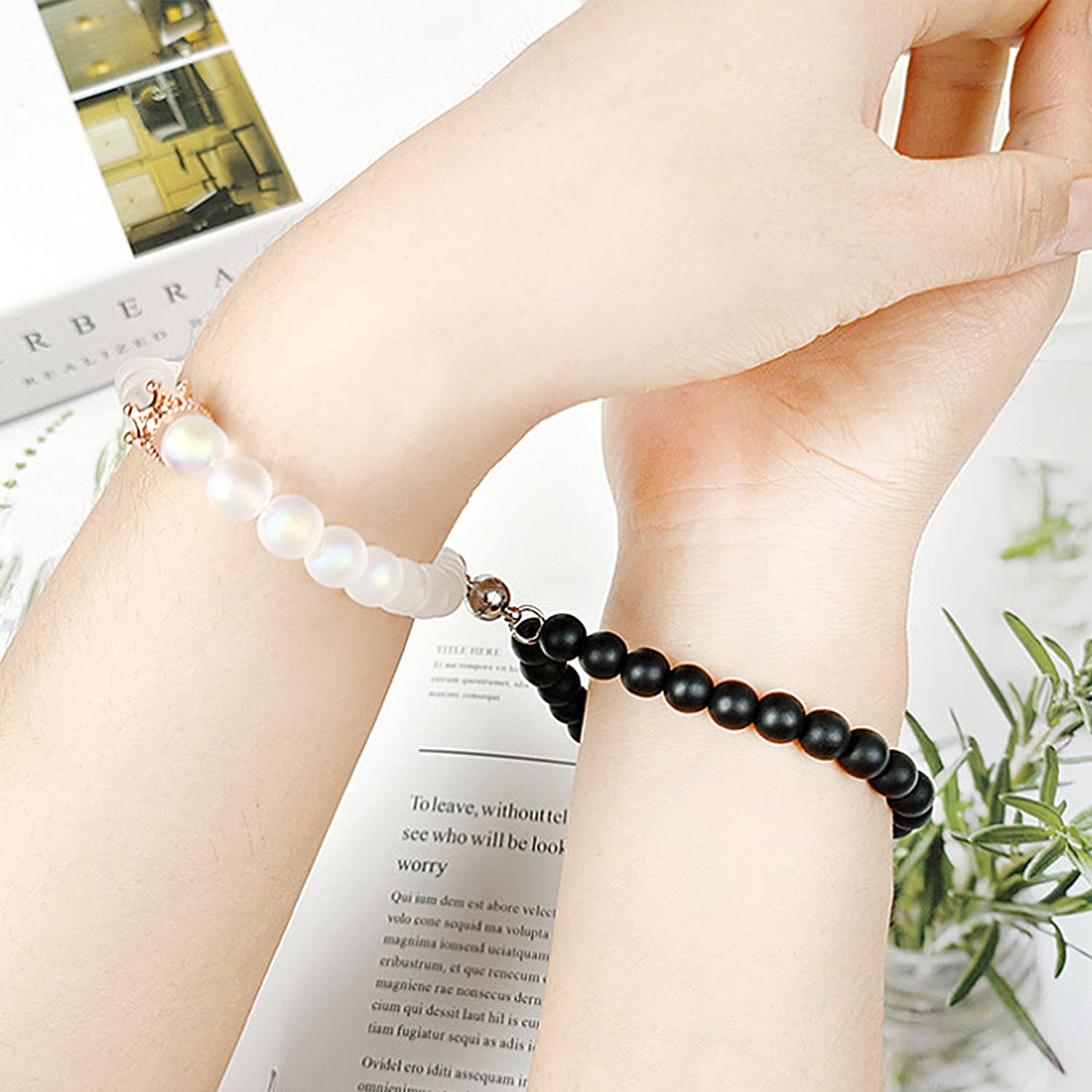 LUOKIFUR Magnetic Couples Bracelets Set - King & Queen Crown Matching Bracelets for Men & Women, Romantic Couple Gifts for Anniversary, Valentine's Day, Wedding | Adjustable Beaded Friendship Bracelets for Him & Her