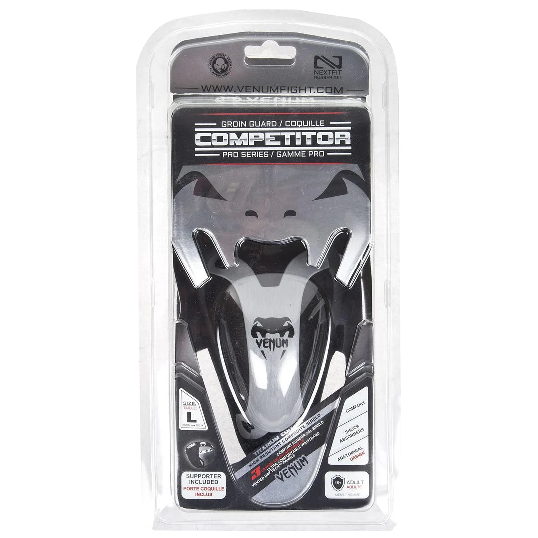VENUM CUP GROIN GUARD COMPETITOR BLACK/SILVER - MMA, Boxing & Martial Arts Groin Protection for Training & Competition