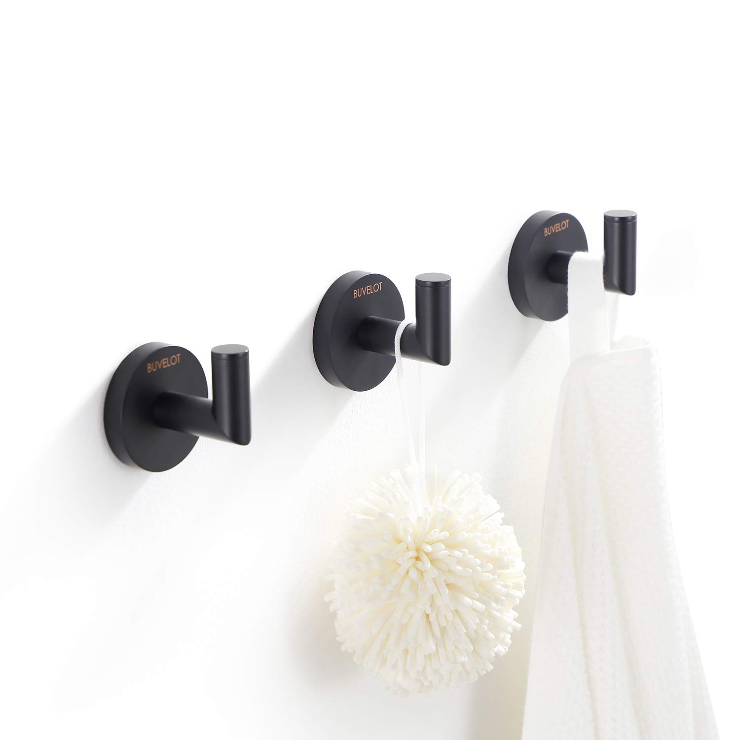 Matte Black Wall Mounted Towel Hook - Single Coat Hook for Bathroom, Kitchen & Robe - Leo Series 077010-3MB - Perfect for Hanging Towels, Coats & Bathrobes in Home & Office Spaces