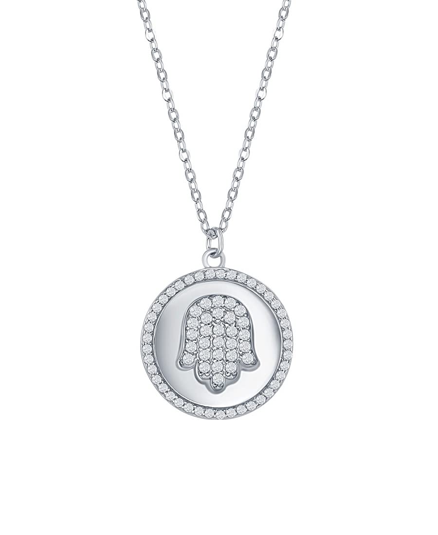 925 Sterling Silver Hamsa Hand of Fatima Pendant Necklace with CZ Stones - Elegant Protection Charm for Women, Perfect for Everyday Wear, Gift Giving & Spiritual Jewelry Collection