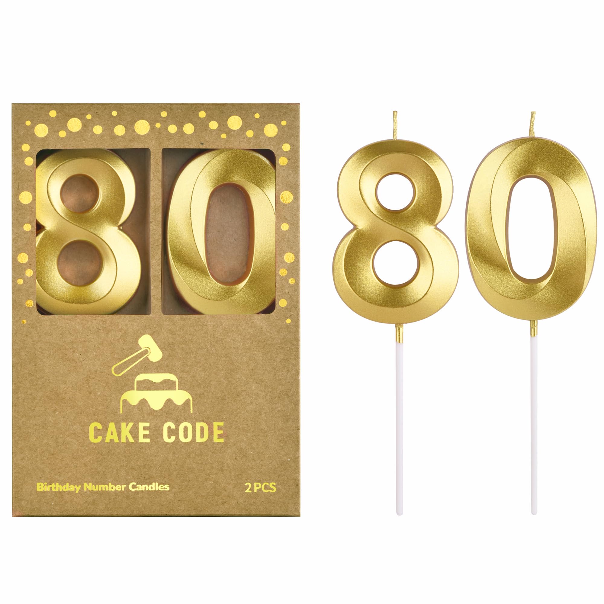 2.76 Inch Diamond Gold 80 Number Birthday Candles - Gold Number Cake Candles for Party Celebration - Perfect for Birthday Cakes, Anniversary Parties & Special Occasions