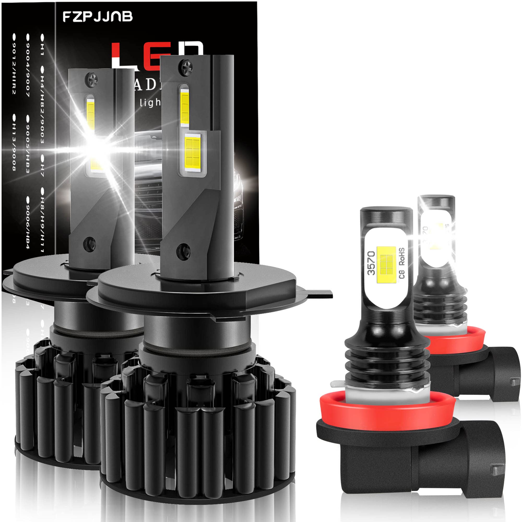 TOYOTA TACOMA (2012-2015) LED Headlight Bulbs 9003/H4 High Low Beam + H11/H16 LED Fog Light Bulbs Combo Kit - 500% Brighter Plug & Play Halogen Replacement, 6500K Cool White (4-Pack) - Perfect for Night Driving & Off-Road Adventures