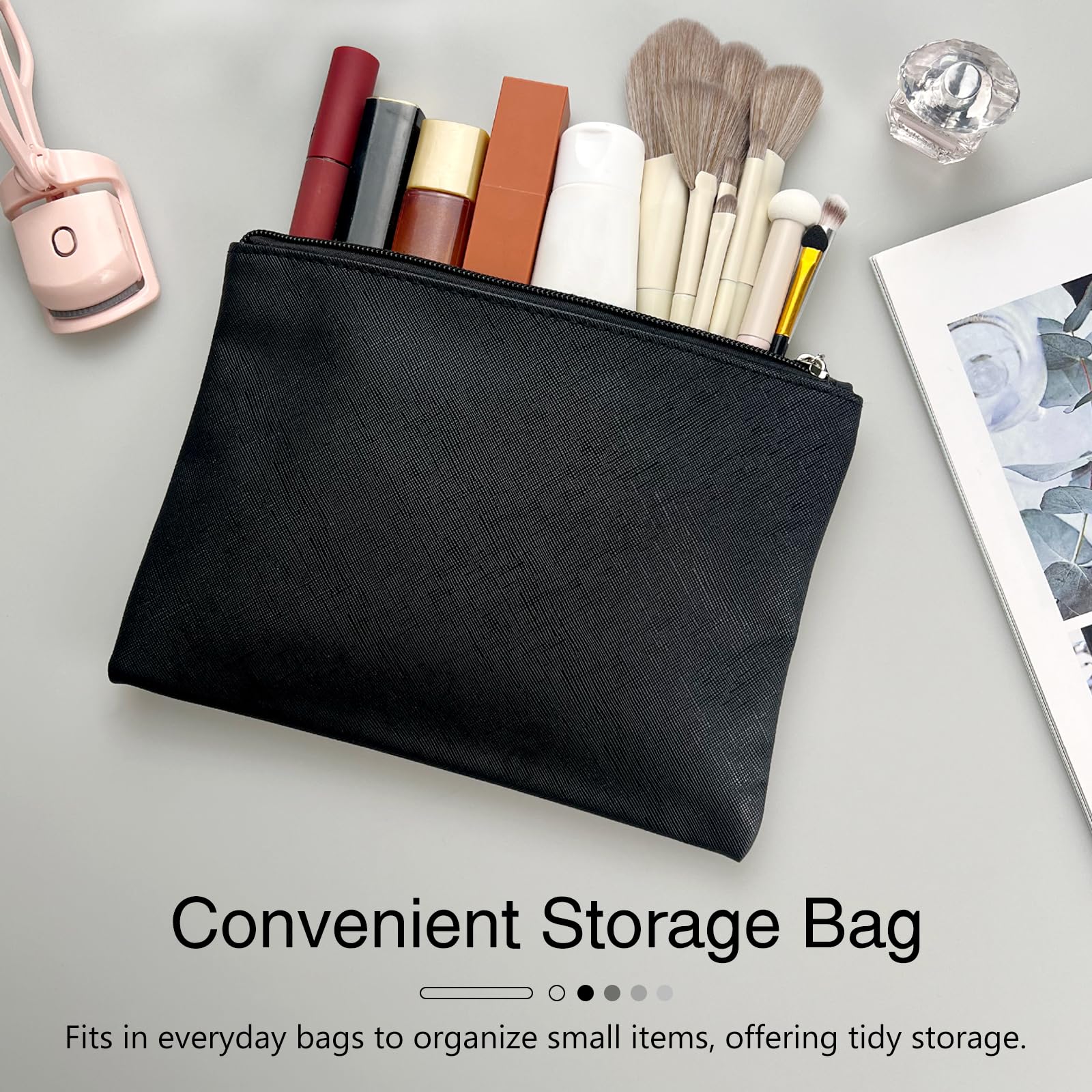 Compact Vegan Leather Makeup Bag for Travel | Small Zippered Cosmetic Pouch for Women | Black | Perfect for On-the-Go Essentials & Airplane Carry-On