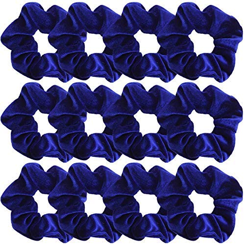 12 Pack Velvet Hair Scrunchies - Soft Elastic Hair Ties for Women & Girls (Blue) | Gentle No-Slip Hair Bands for Workout, Yoga, Sleep & Everyday Use