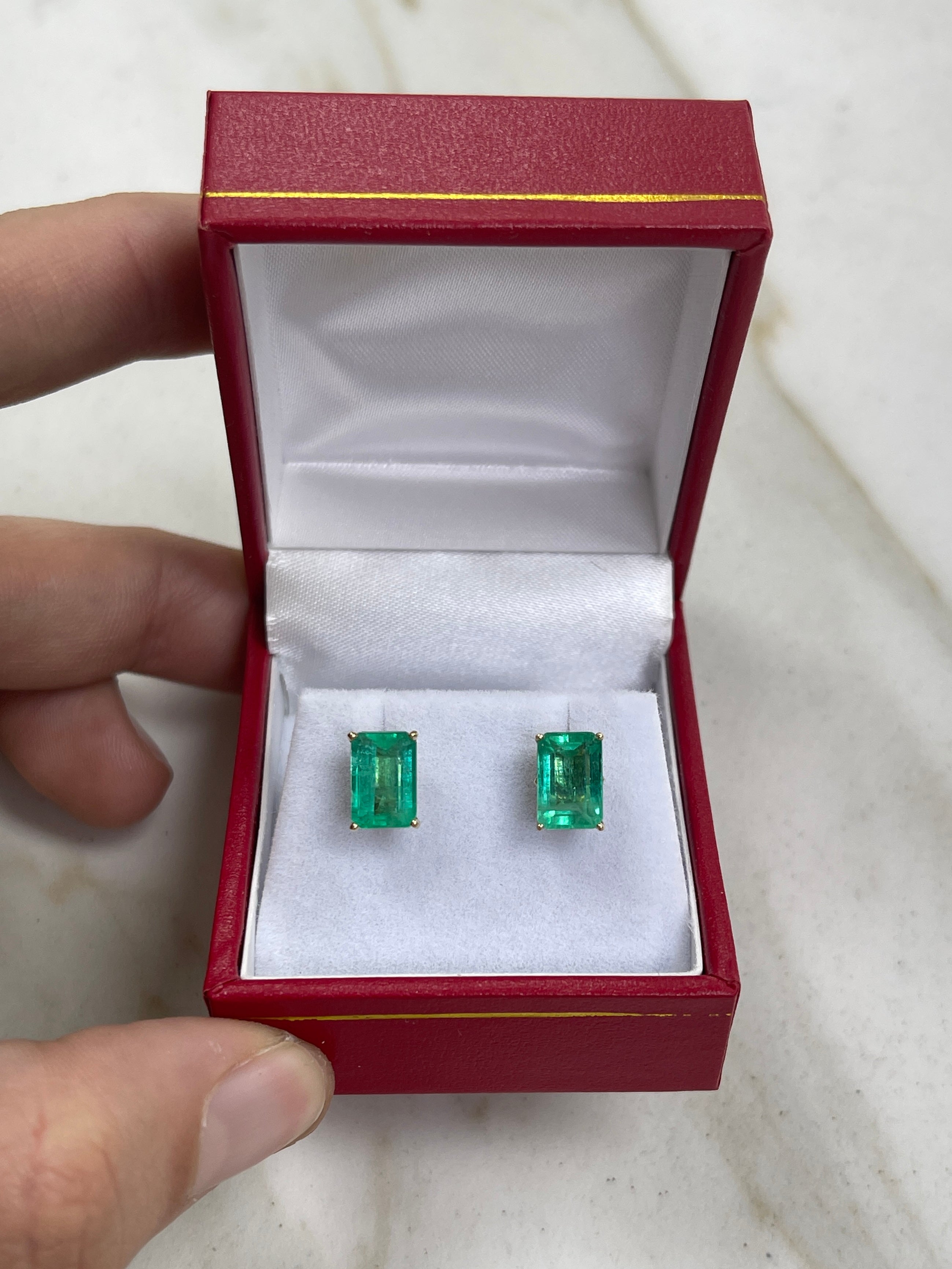 3.24tcw 14K Gold Fleur De Lis 4-Prong Emerald Cut May Birthstone Stud Earrings - Perfect for Mother's Day Gifts, Bridal Jewelry & Everyday Elegance