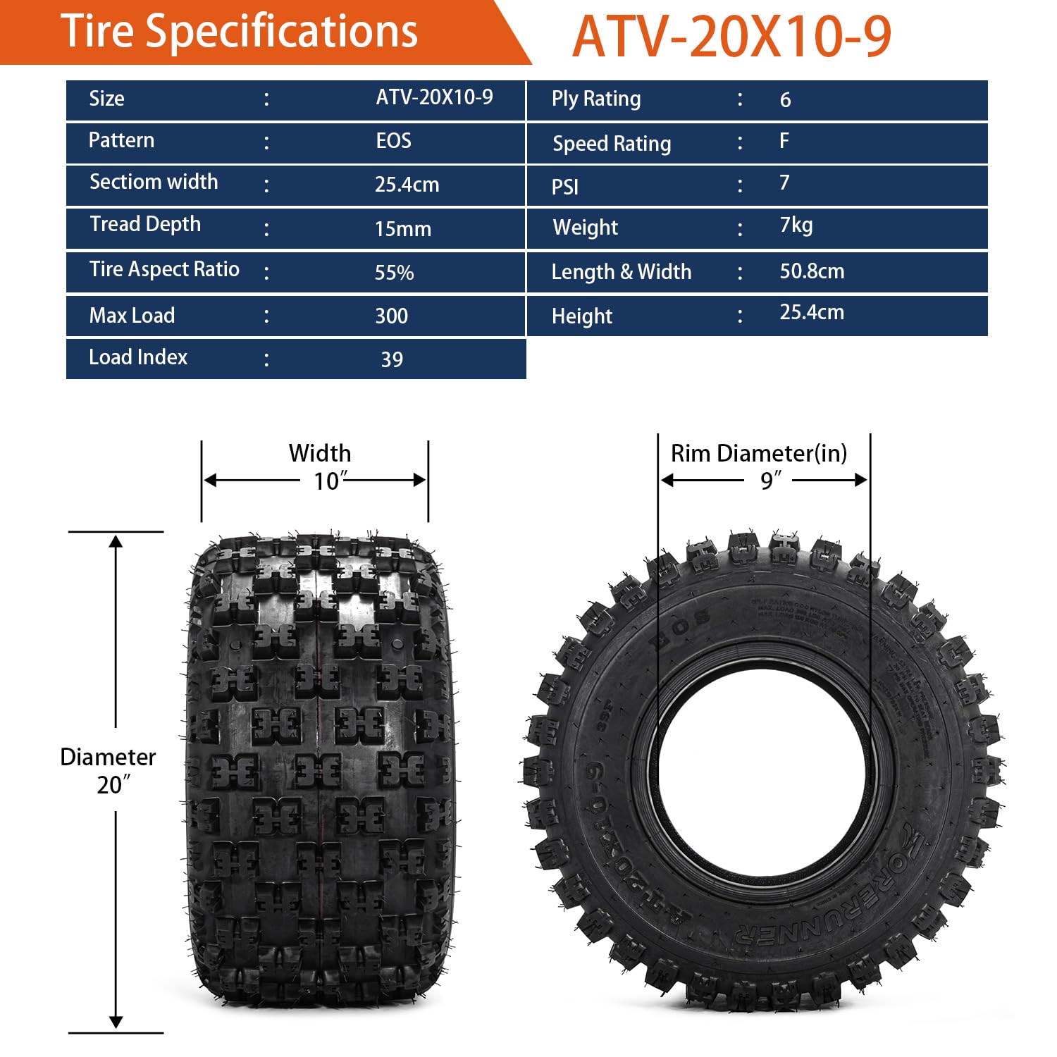 FORERUNNER 20x10-9 ATV UTV Tires - Sport Rear All Terrain 6 Ply Tubeless Tires (Pack of 2) - Perfect for Off-Roading, Mudding & Trail Adventures