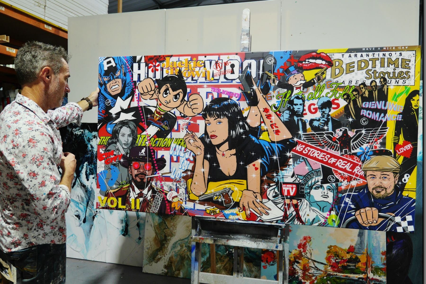 190cm x 100cm Textured Urban Pop Art Painting by Quentin - Modern Abstract Wall Decor for Living Room, Bedroom & Office - Perfect for Contemporary Home & Office Spaces