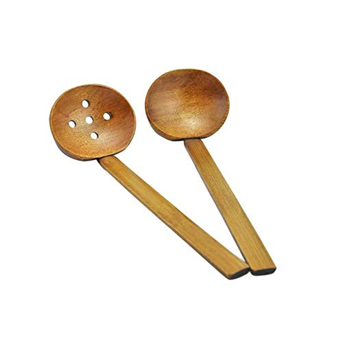 Japanese Style Long Handle Wooden Spoon & Colander - Premium Ramen Soup Spoon, Pasta Ladle & Kitchen Utensil Set - Ideal for Asian Cooking, Noodle Serving & Soup Making
