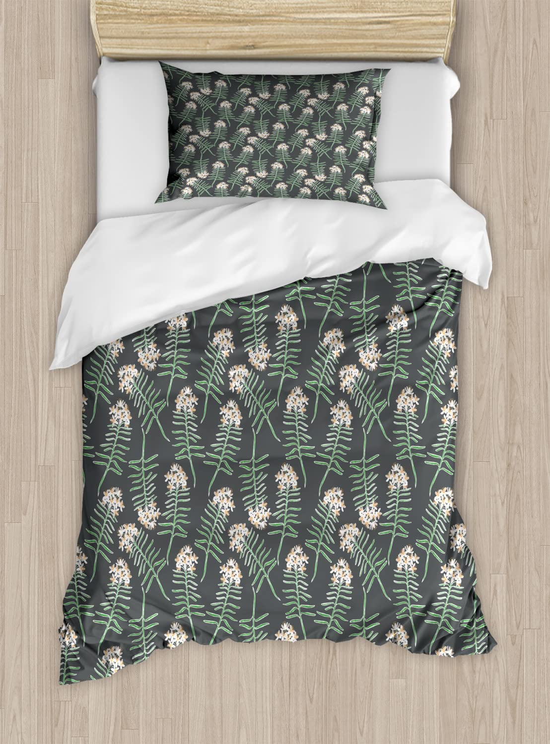 Ambesonne Apothecary Duvet Cover Set - King Size 2-Pack with 2 Duvet Covers & 4 Pillowcases, Rosemary Leaves Botanical Design in Grey Green | Nature-Inspired Bedroom Decor for Home & Guest Room