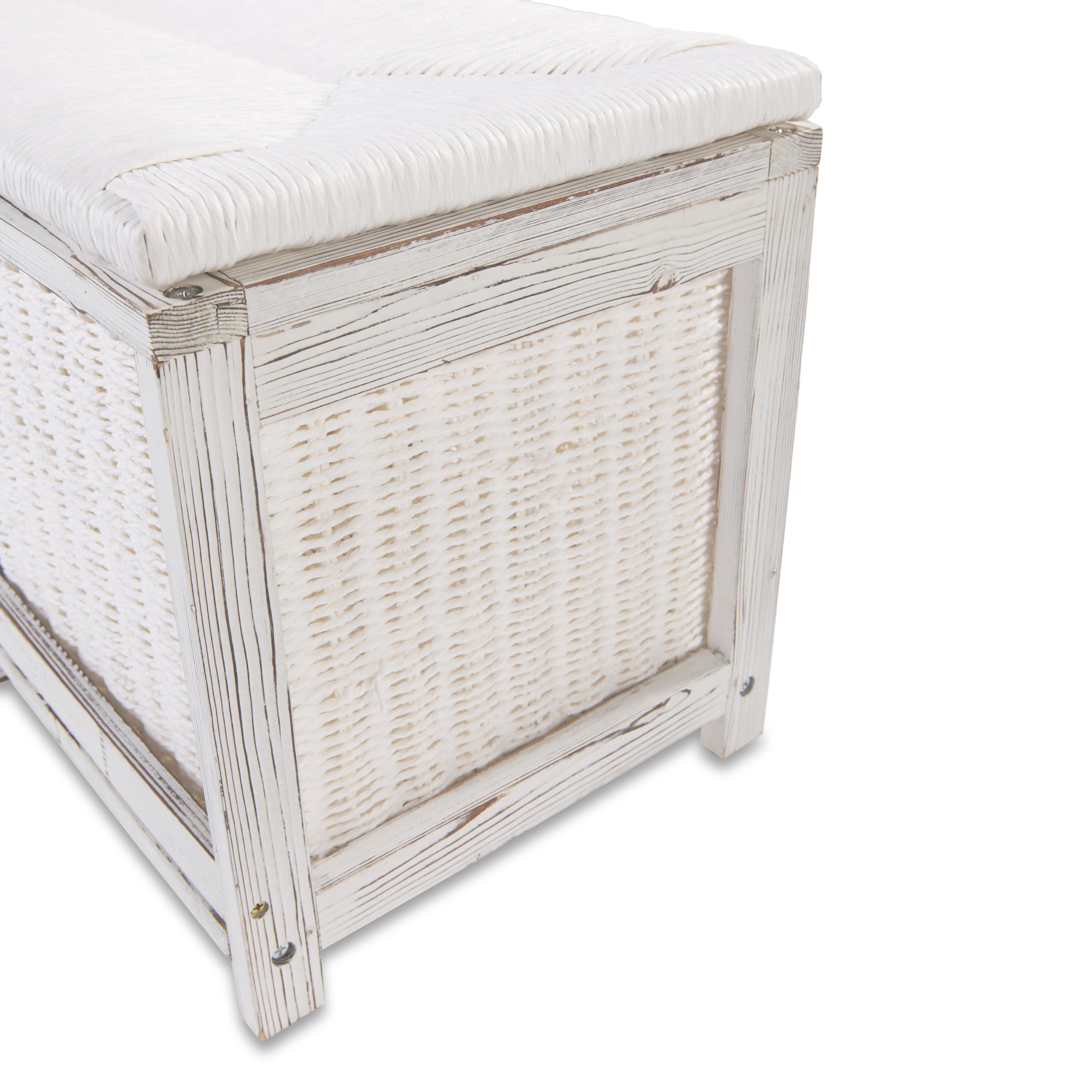 Badger Basket White Toy Storage Bench for Kids with Woven Top & 3 Collapsible Baskets - Perfect for Nursery, Playroom & Bedroom Organization