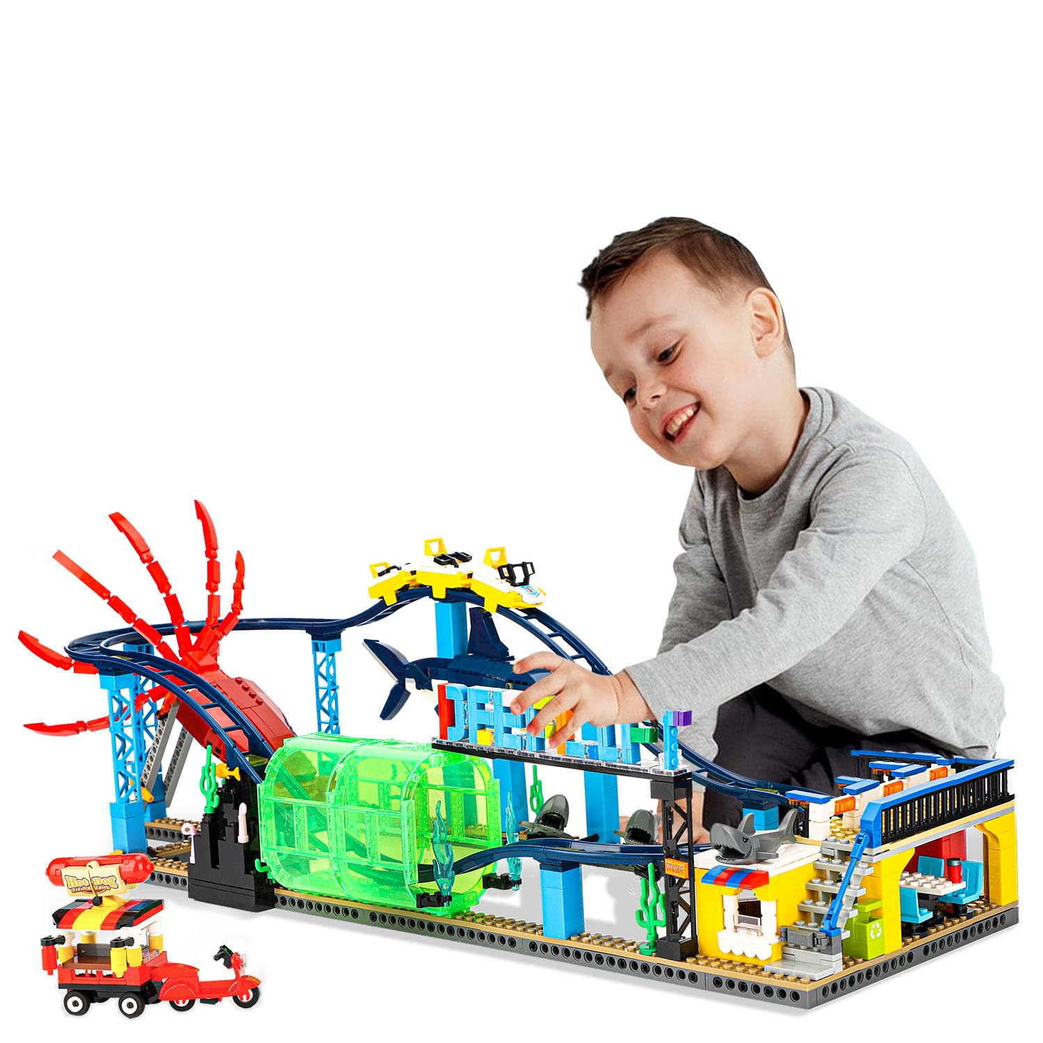1308PCS Roller Coaster Building Blocks Set - Compatible with Lego for Boys & Girls Ages 8-14 | Friends Aquarium Theme with Sharks & Cuttlefish | STEM Educational Toy for Birthday Gifts & Creative Play