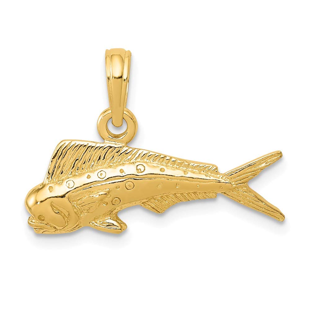 14K Solid Yellow Gold Mahi Mahi Fish Pendant Necklace - Hawaiian Jewelry for Women, Men - Perfect for Beach Vacations, Surfing Gifts & Tropical Themed Parties