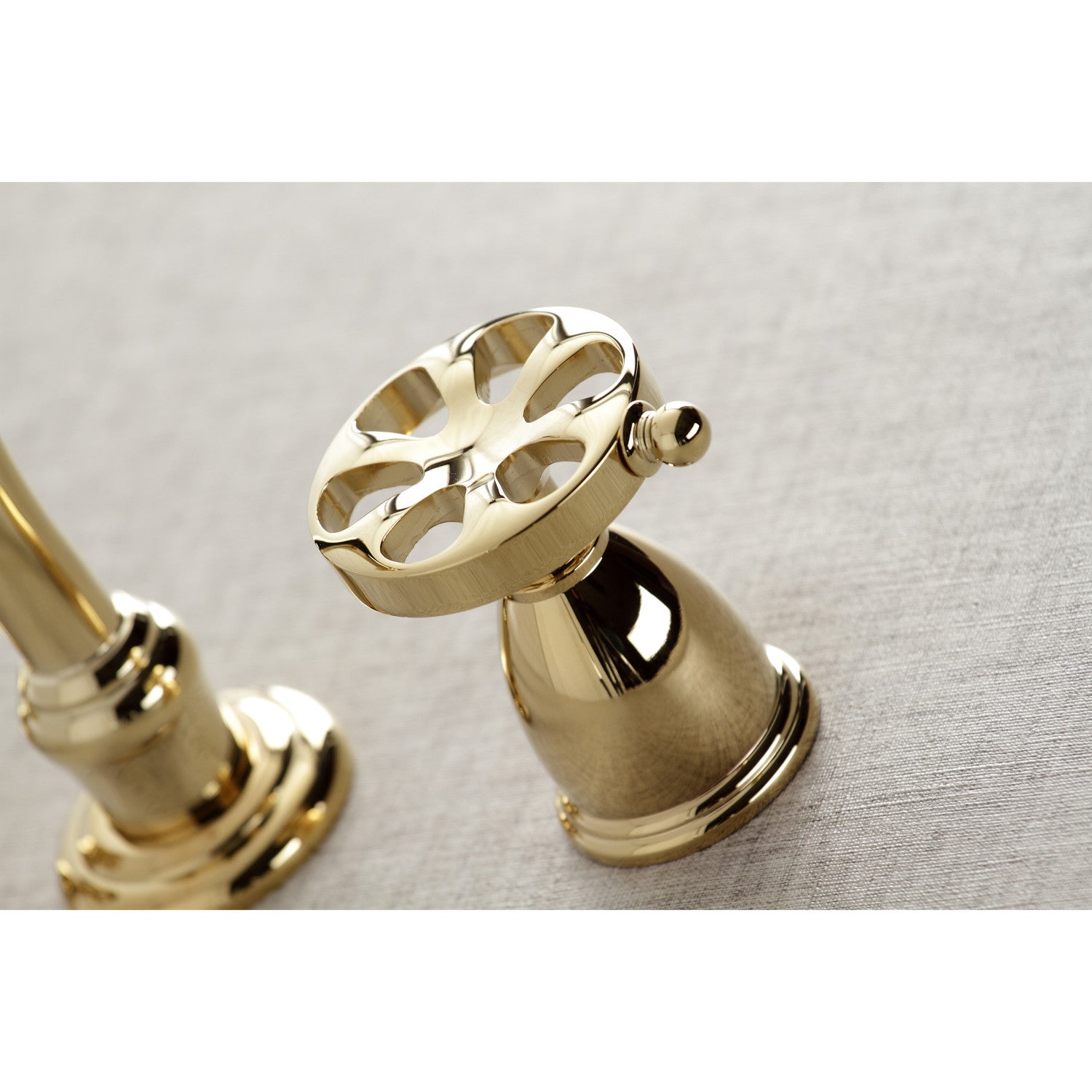 Belknap KS3122RX Double Handle 3 Hole Wall Mount Bathroom Faucet in Polished Brass - Perfect for Modern Bathrooms, Powder Rooms & Spa Retreats