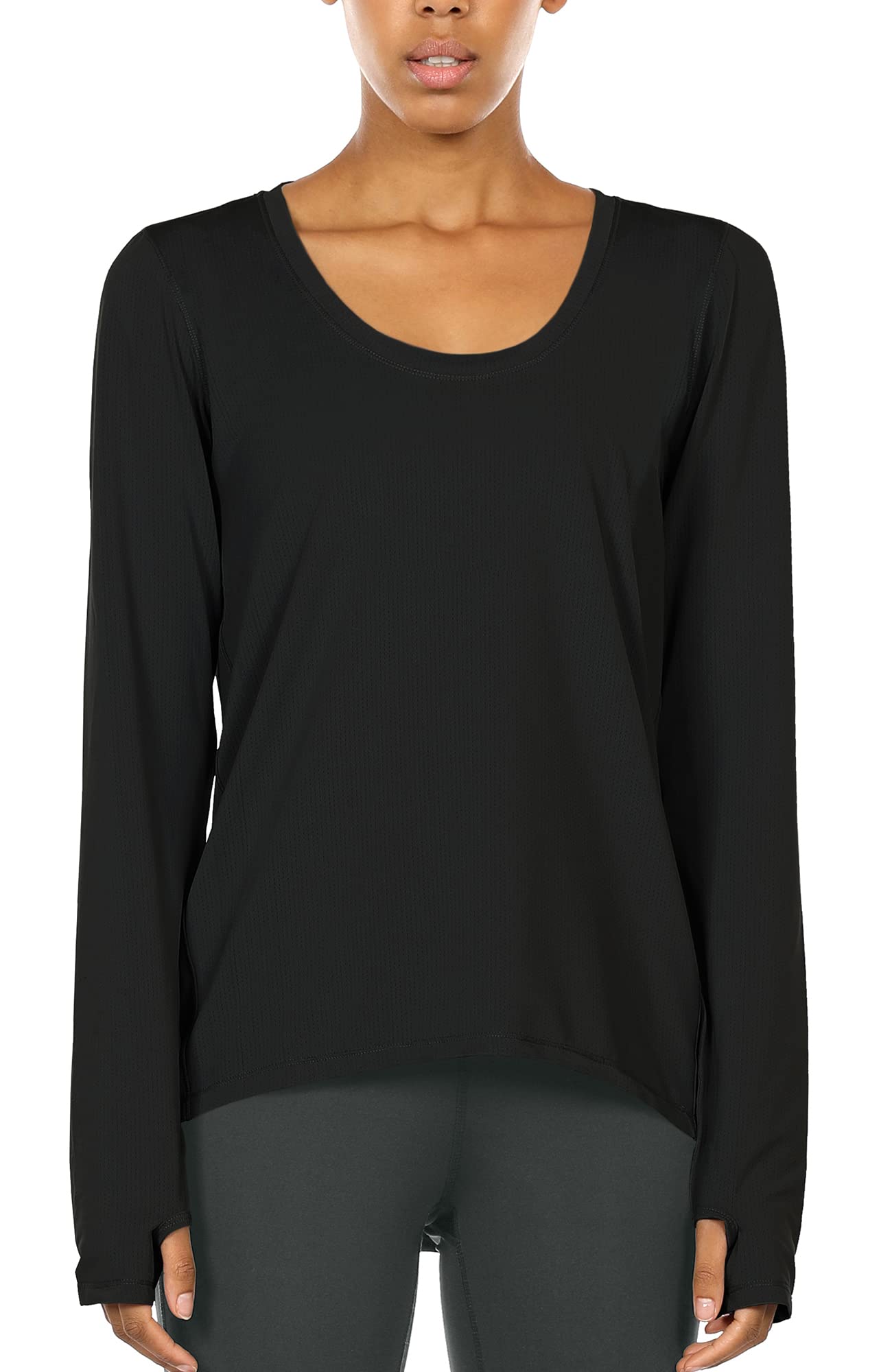 Icyzone Women's Long Sleeve Running Shirt - Breathable Athletic Workout Top with Thumb Holes for Yoga, Gym & Outdoor Sports