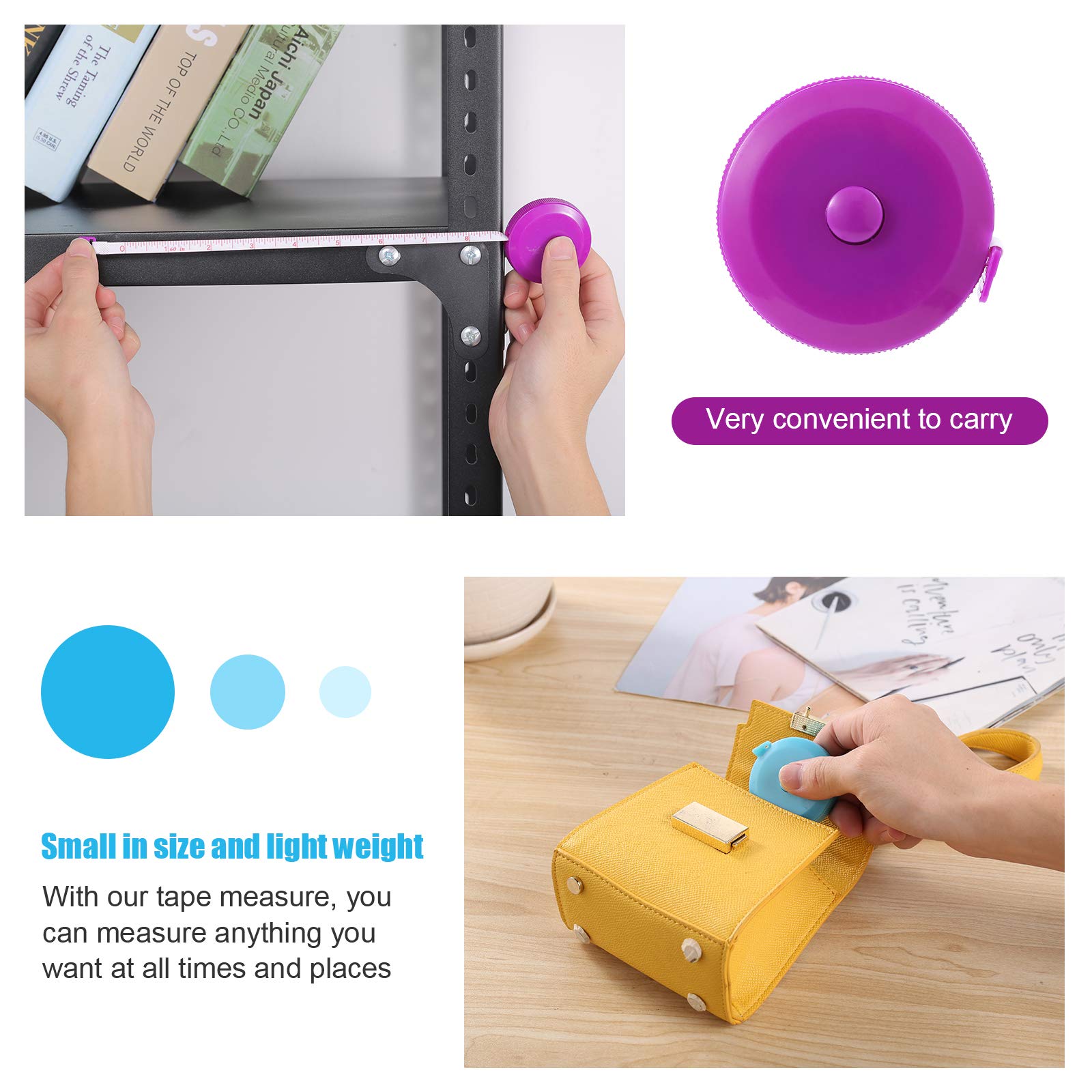 Retractable Tape Measure 60 Inch - 3 Pack Fabric Measuring Tape for Sewing, Craft, Nursing & Medical Use - Black, Purple, Sky Blue - Perfect for Travel, DIY Projects & Home Improvement