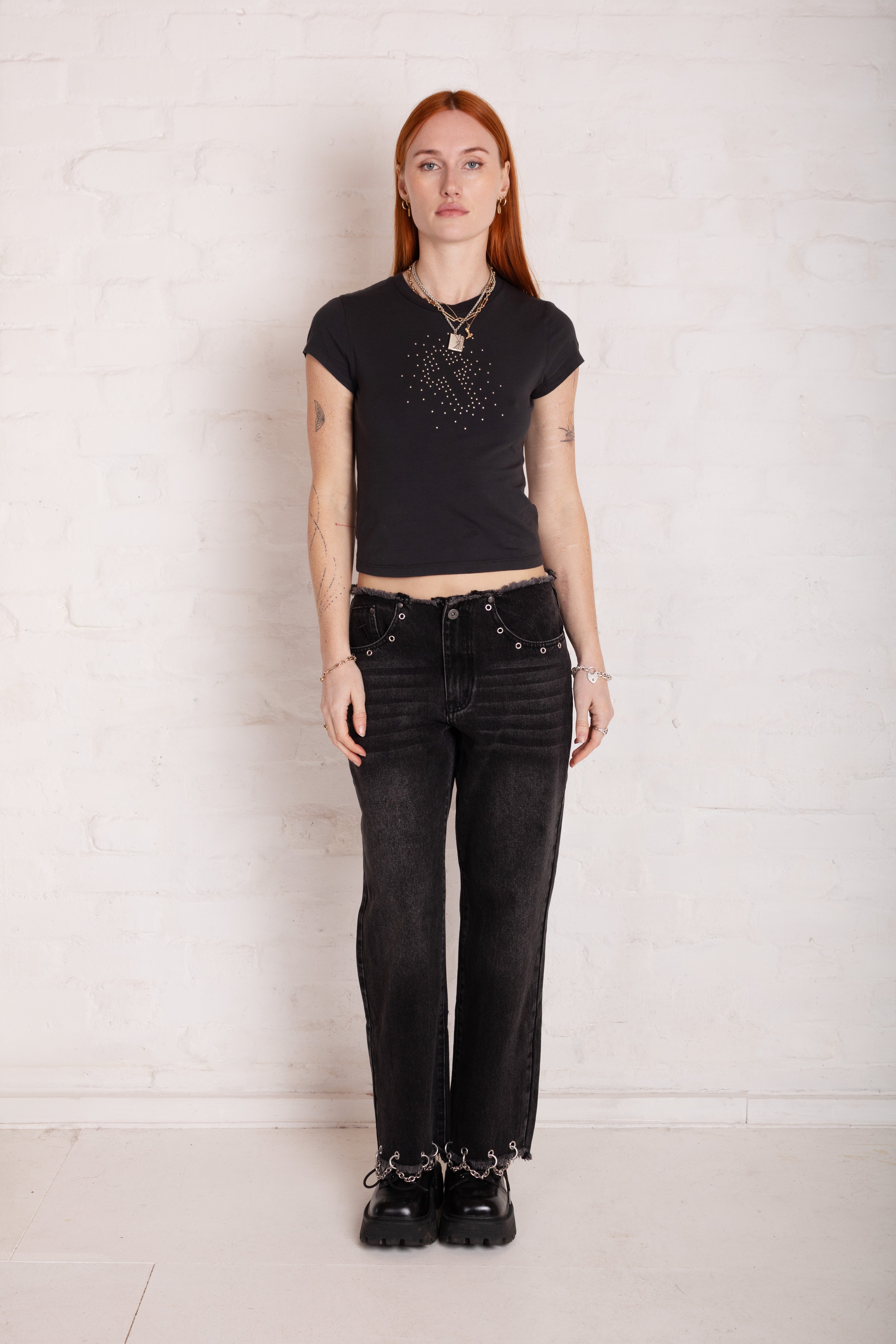 Chained Washed Black Straight Jeans for Men - Classic Slim Fit Denim Pants with Distressed Details | Perfect for Casual Wear, Street Style & Everyday Outfits