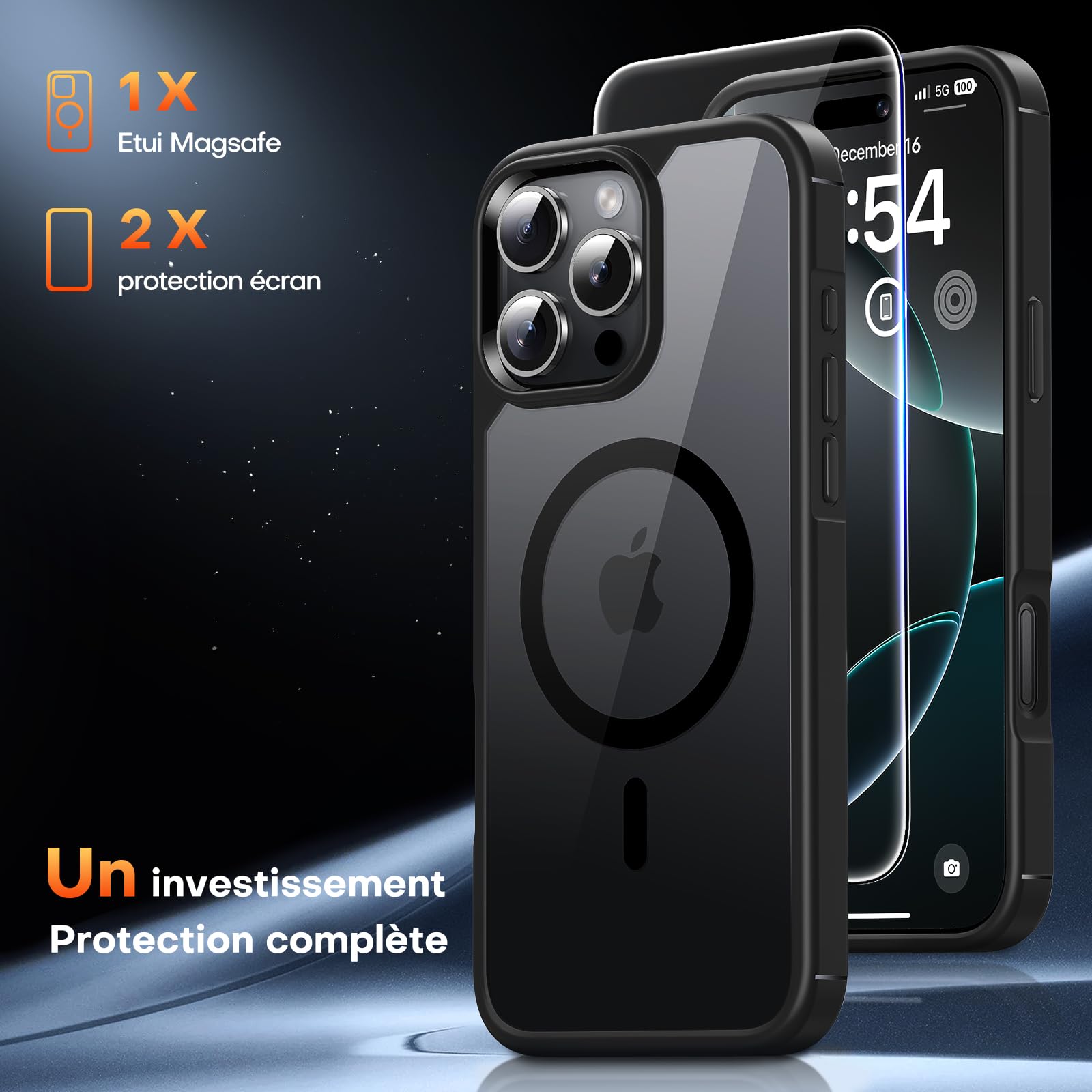 TAURI 3-in-1 Magnetic Case for iPhone 16 Pro [Military-Grade Protection] with 2 Screen Protectors [Magsafe Compatible] - Slim Fit 6.3 Inch - Black - Perfect for Work, Travel & Outdoor Activities
