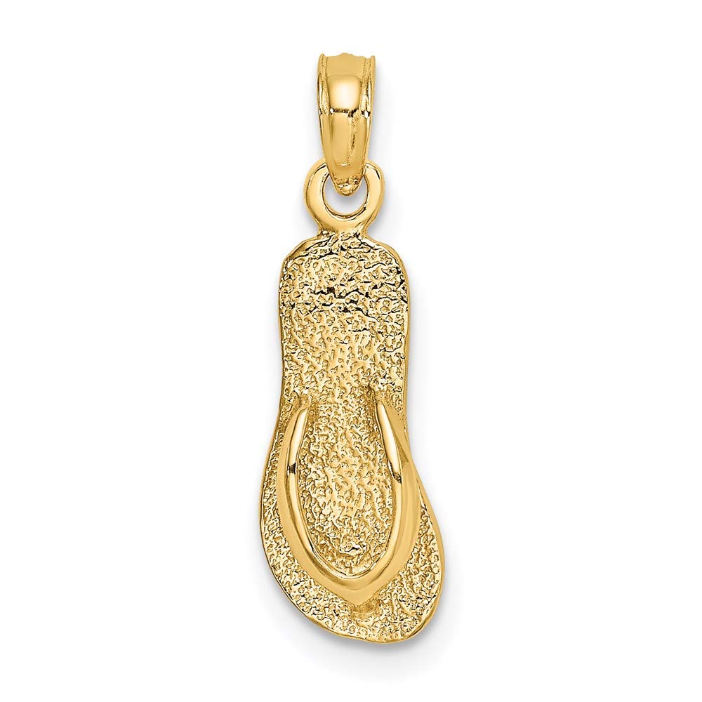 14K Yellow Gold Flip Flop Charm Pendant - Dainty Single Polished Strap Beach Jewelry for Necklace, Bracelet & Anklet - Perfect for Summer, Vacation & Tropical Getaways