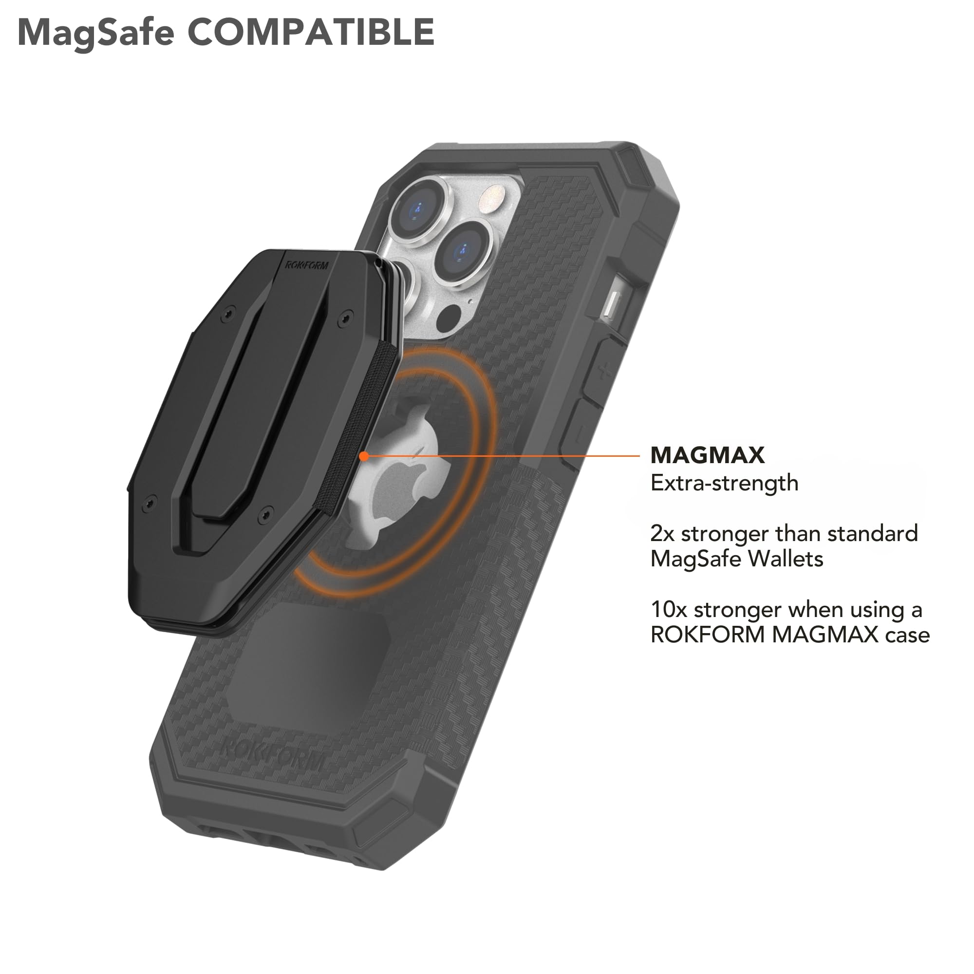 Rokform Fuzion Magnetic Aluminum Wallet with Stand - MagSafe Compatible Phone Case Accessory (Black) | Perfect for iPhone 12/13/14 Series, Secure Card Storage & Hands-Free Viewing