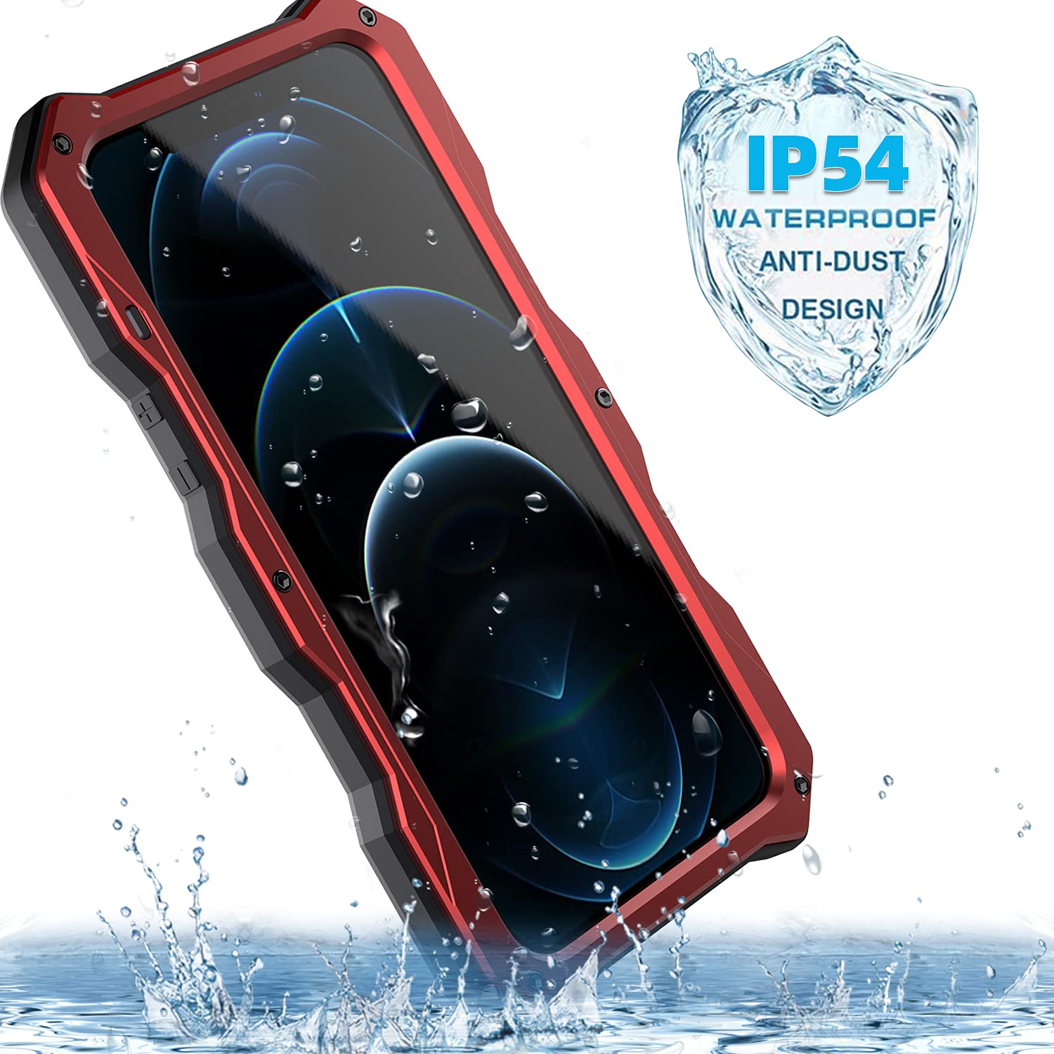 iPhone 12 Pro Max Heavy Duty Rugged Case with Camera Protector & Stand | Military-Grade Metal Silicone Full Cover | Includes Screen Protector & Slide Camera Cover | Perfect for Outdoor Activities, Travel & Extreme Sports (Red)