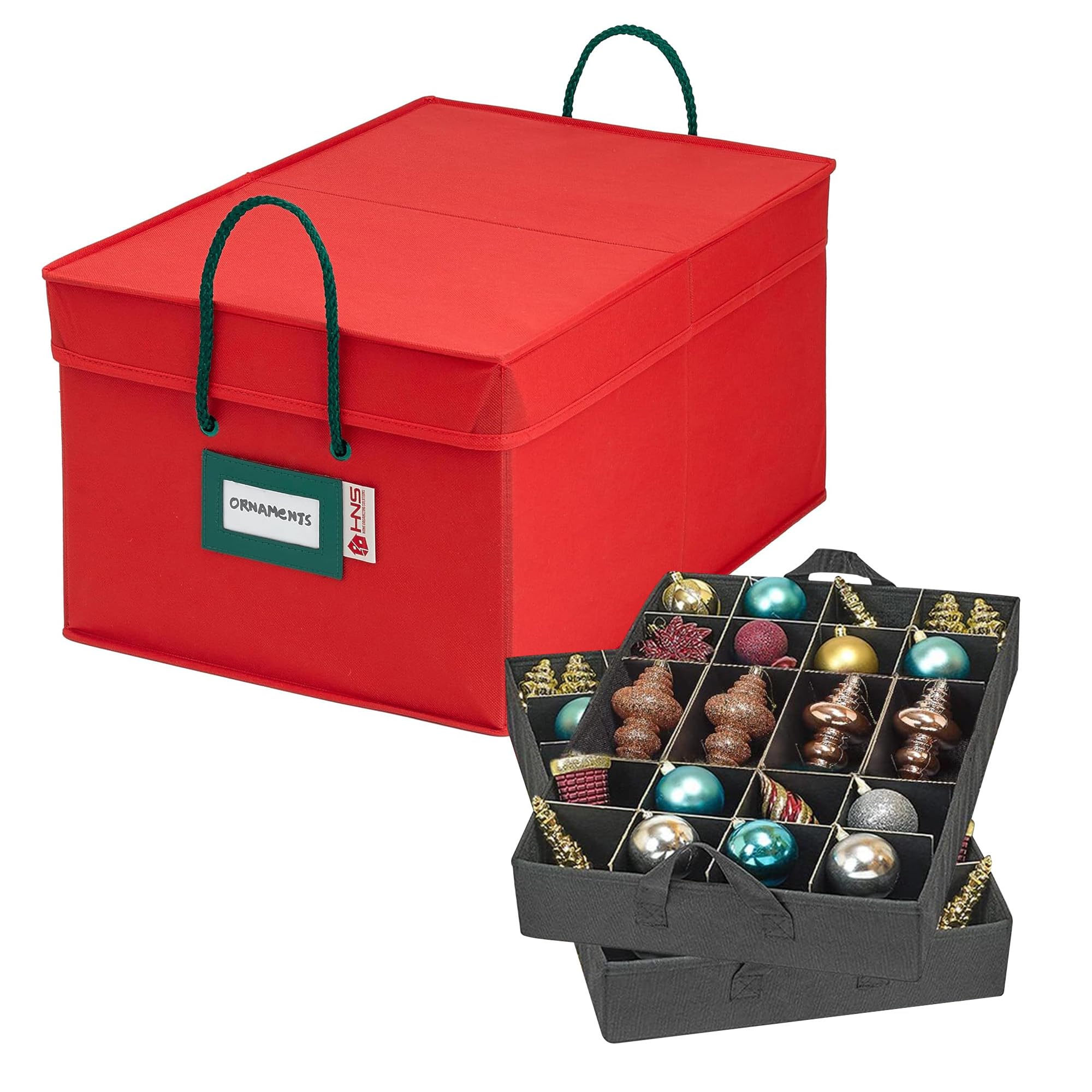 Christmas Ornament Storage Box with Dividers - Durable Holiday Decor Organizer with 2 Removable Trays Holds 48 Ornaments (3