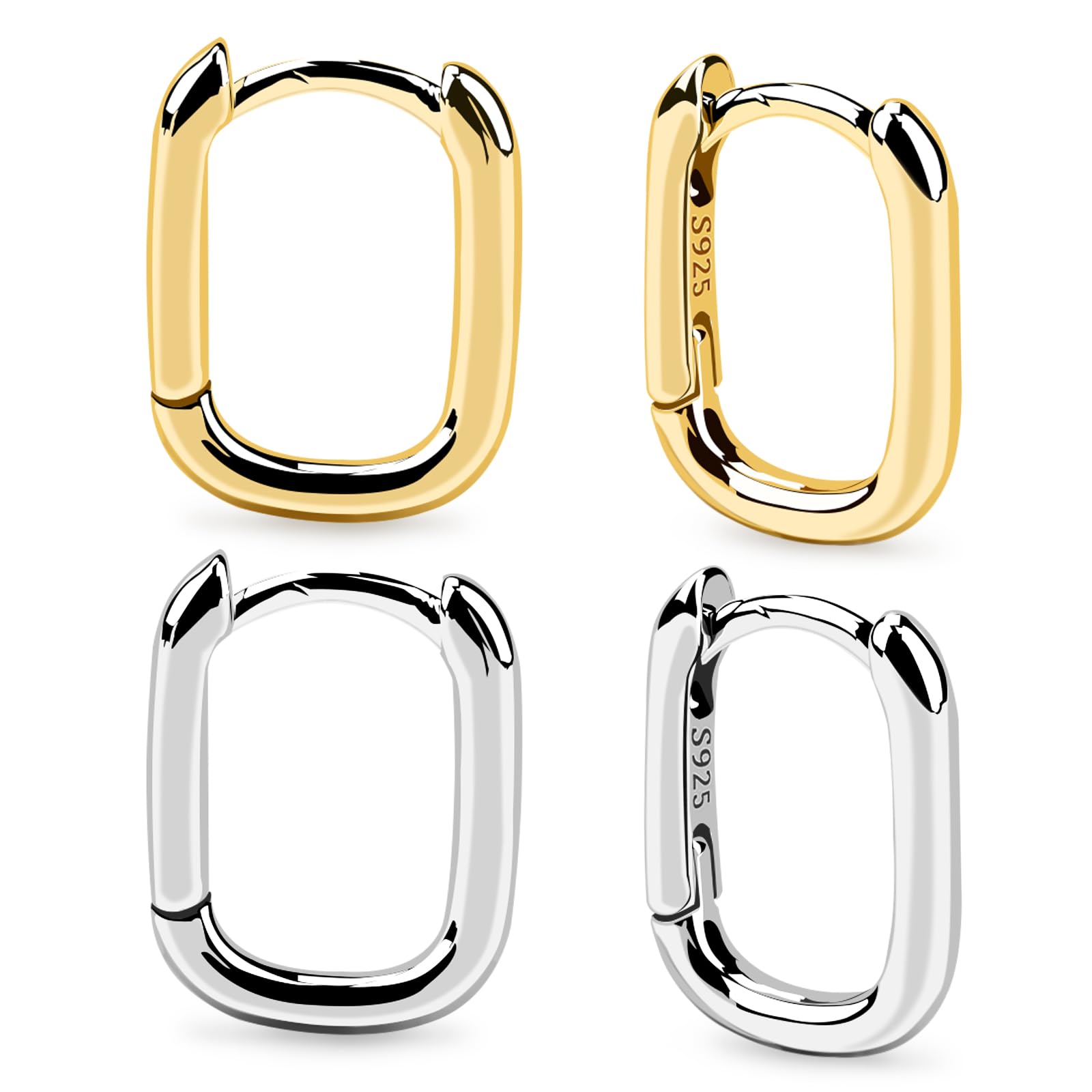 4pcs S925 Sterling Silver Hoop Earrings for Women - Small Oval U-Shaped Minimalist Hoops - Hypoallergenic Comfort Fit Jewelry - Perfect for Everyday Wear, Office & Special Occasions