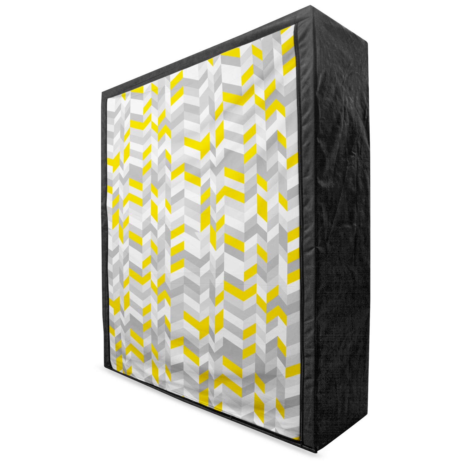 Ambesonne Grey and Yellow Portable Fabric Wardrobe with Shelves | Vintage 60s Geometric Herringbone Pattern | 59