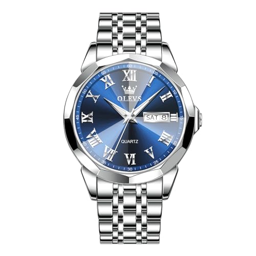 Silver Band Blue Roman Numeral Face-9990