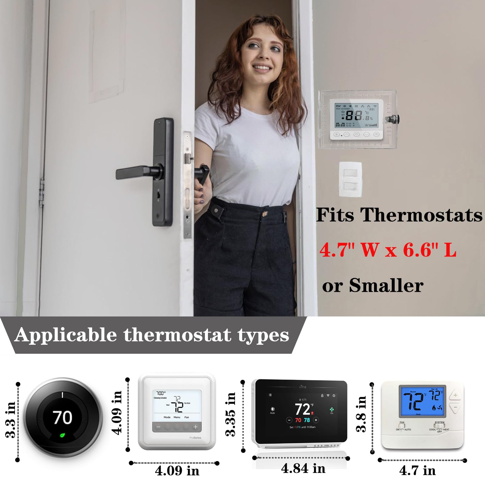 Secure Thermostat Lock Box with Key - Heavy Duty PC Wall Mount Cover for Thermostats up to 4.8