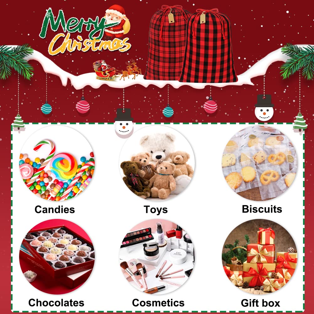 YQL Buffalo Plaid Drawstring Gift Bags - 2Pcs Large Soft Flannel Reusable Christmas Holiday Party Favor Bags for Gifts, Birthdays & Festive Celebrations | Perfect for Wrapping Presents, Stocking Stuffers & Seasonal Decorations
