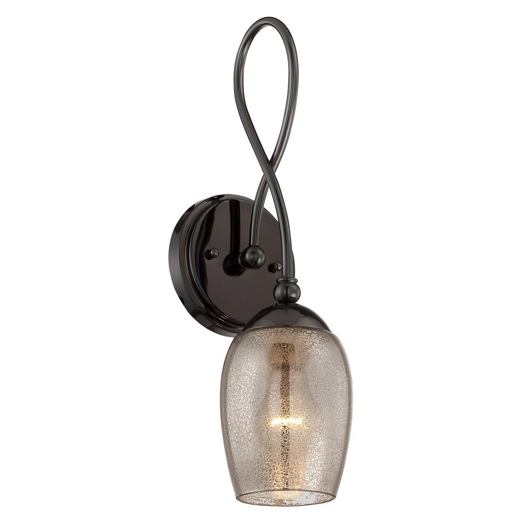 Emma 1-Light Wall Sconce - Black Chrome Finish with Mercury Glass Shade - Elegant Lighting for Bedroom, Hallway & Entryway Decor