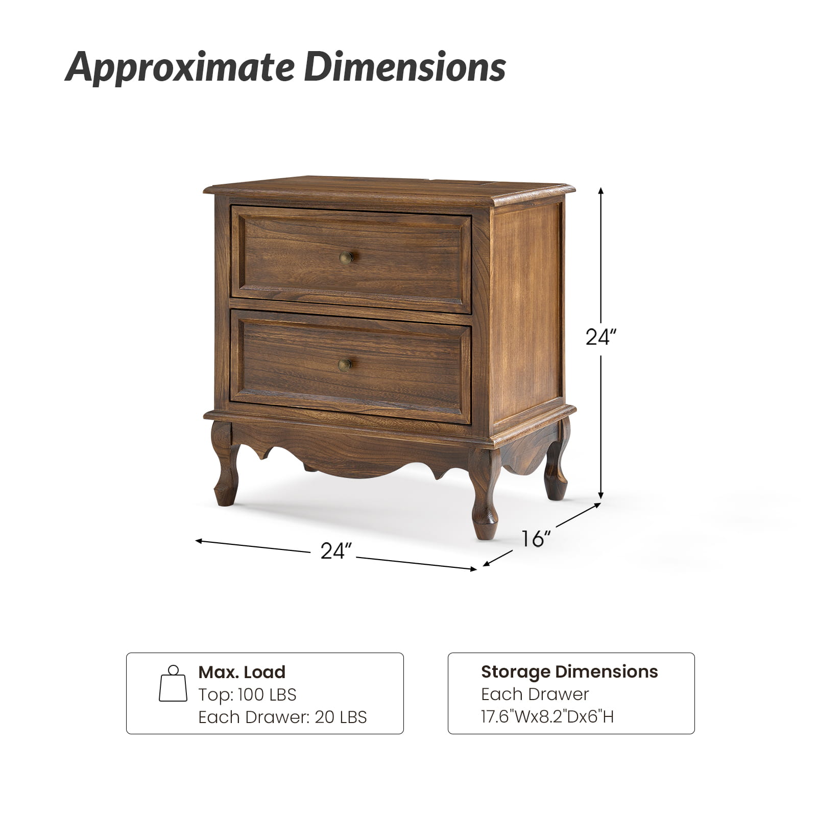 Galatea 24 Inch Tall 2-Drawer Nightstand Chest - Modern Bedside Table with Optional Styles for Bedroom, Living Room, or Office Storage